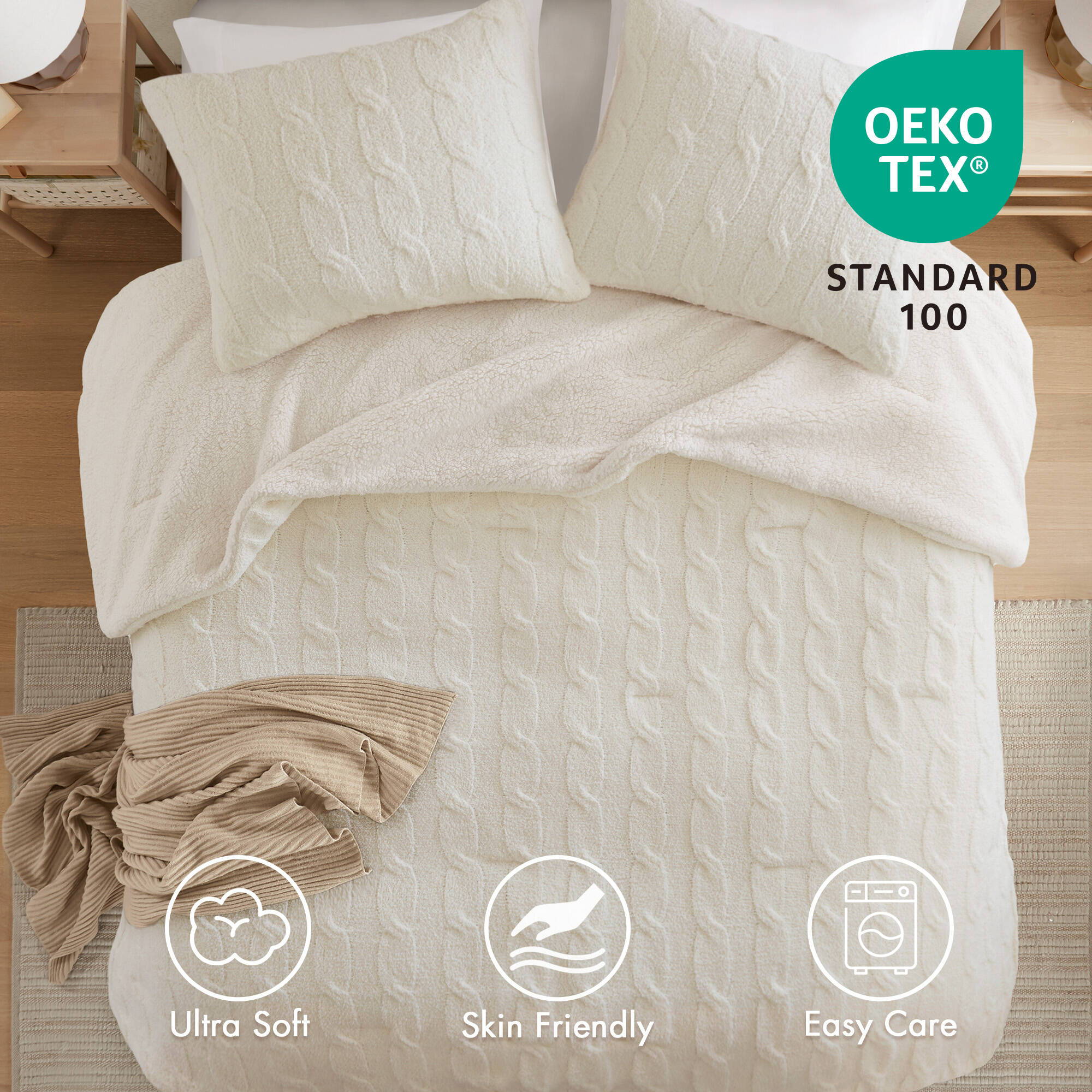Riordan - Full/Queen Cable Knit Comforter Set - Ivory