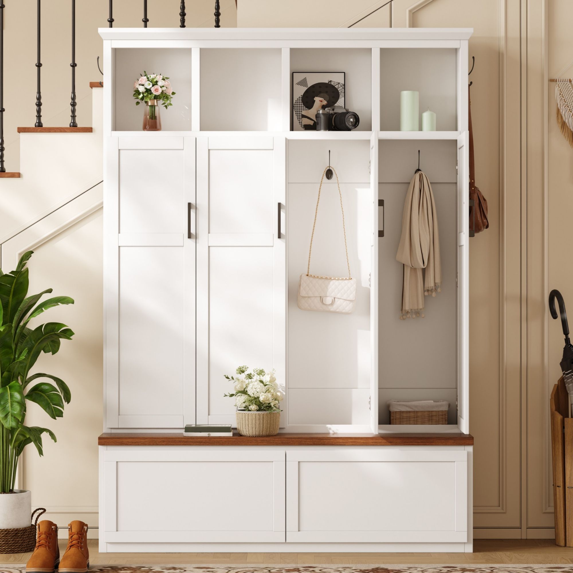 Hall Tree With 4 Hidden Cabinets
