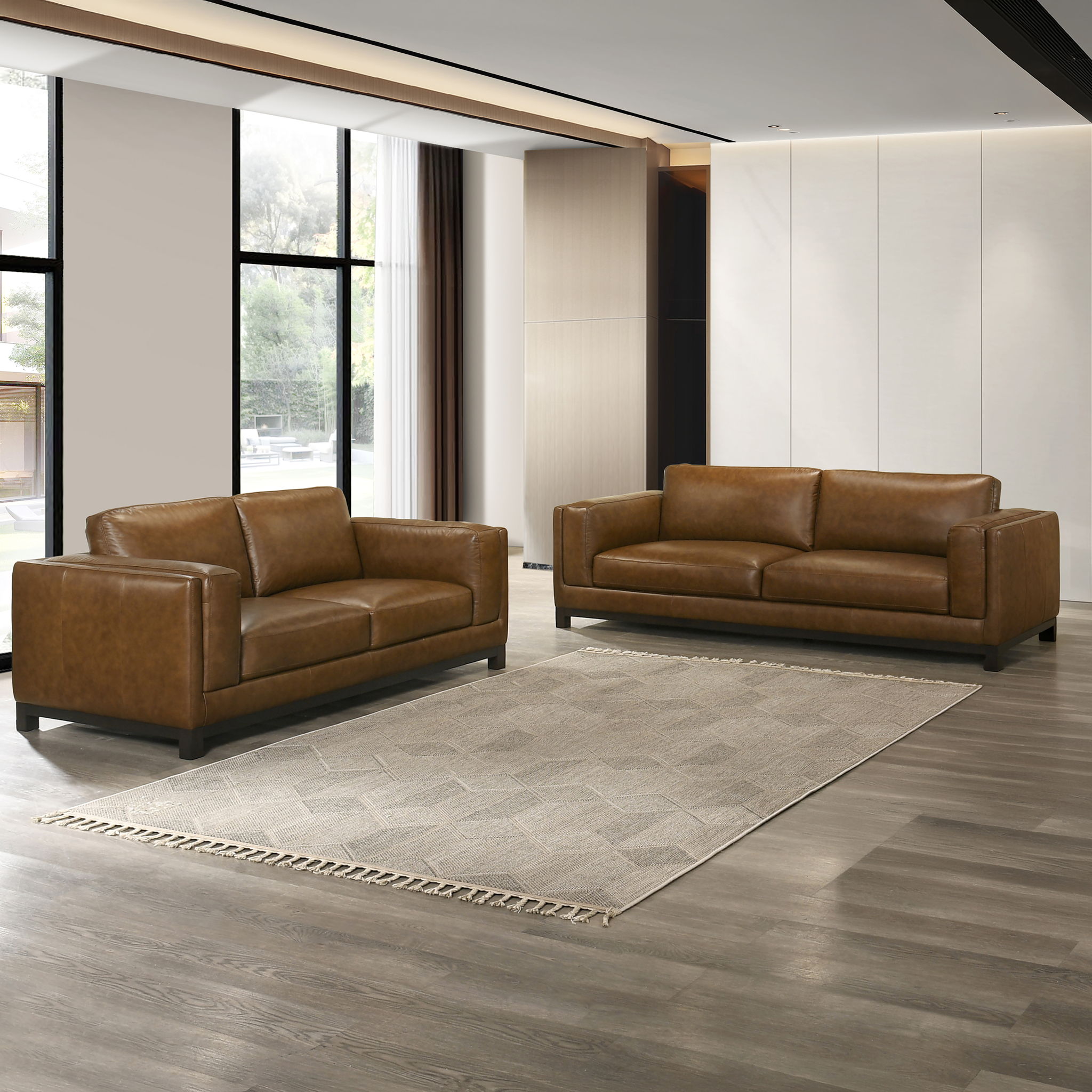 Sayer - 2 Pieces Leather Set (Sofa, Loveseat) - Brown