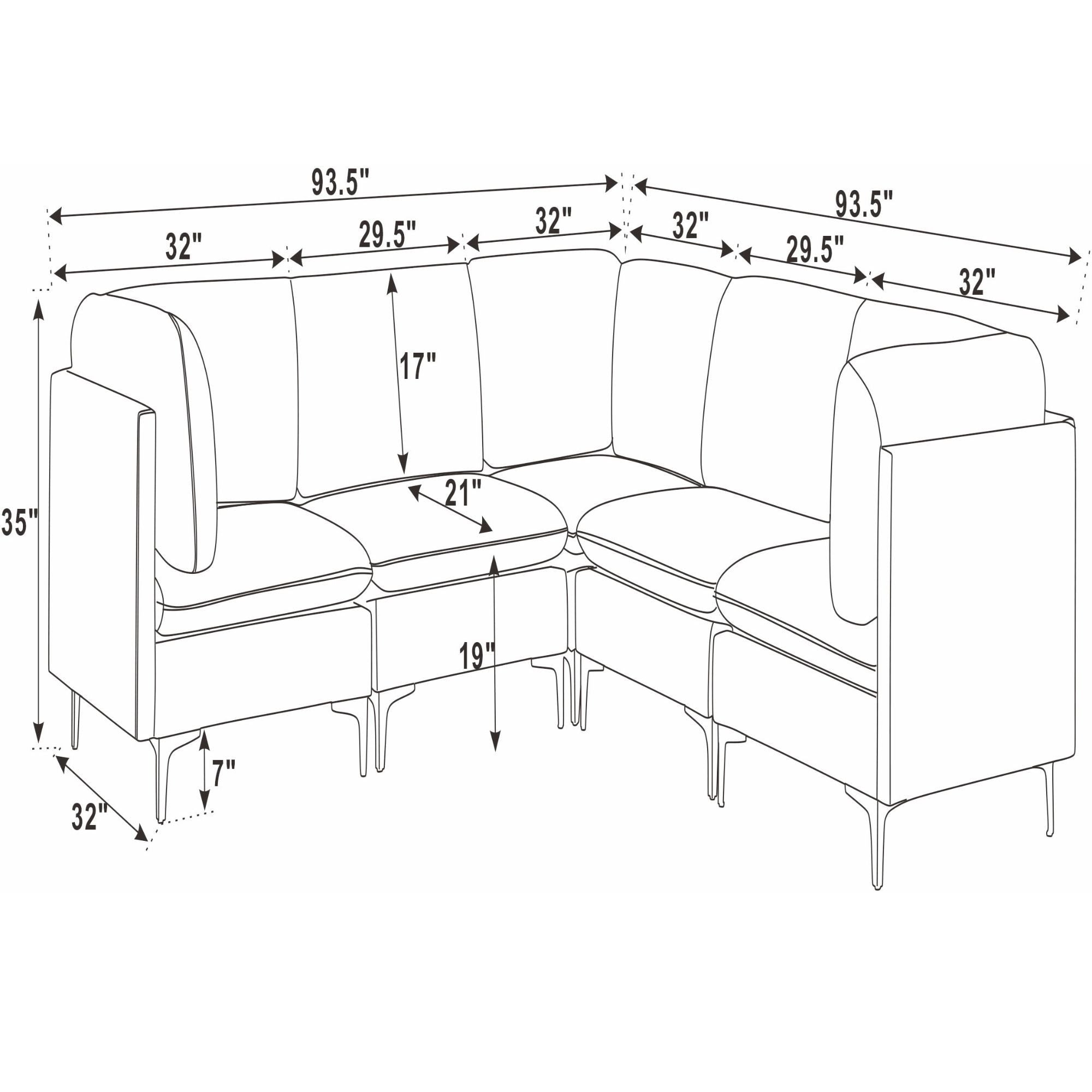 Upholstered Modular Sectional With Tall Legs