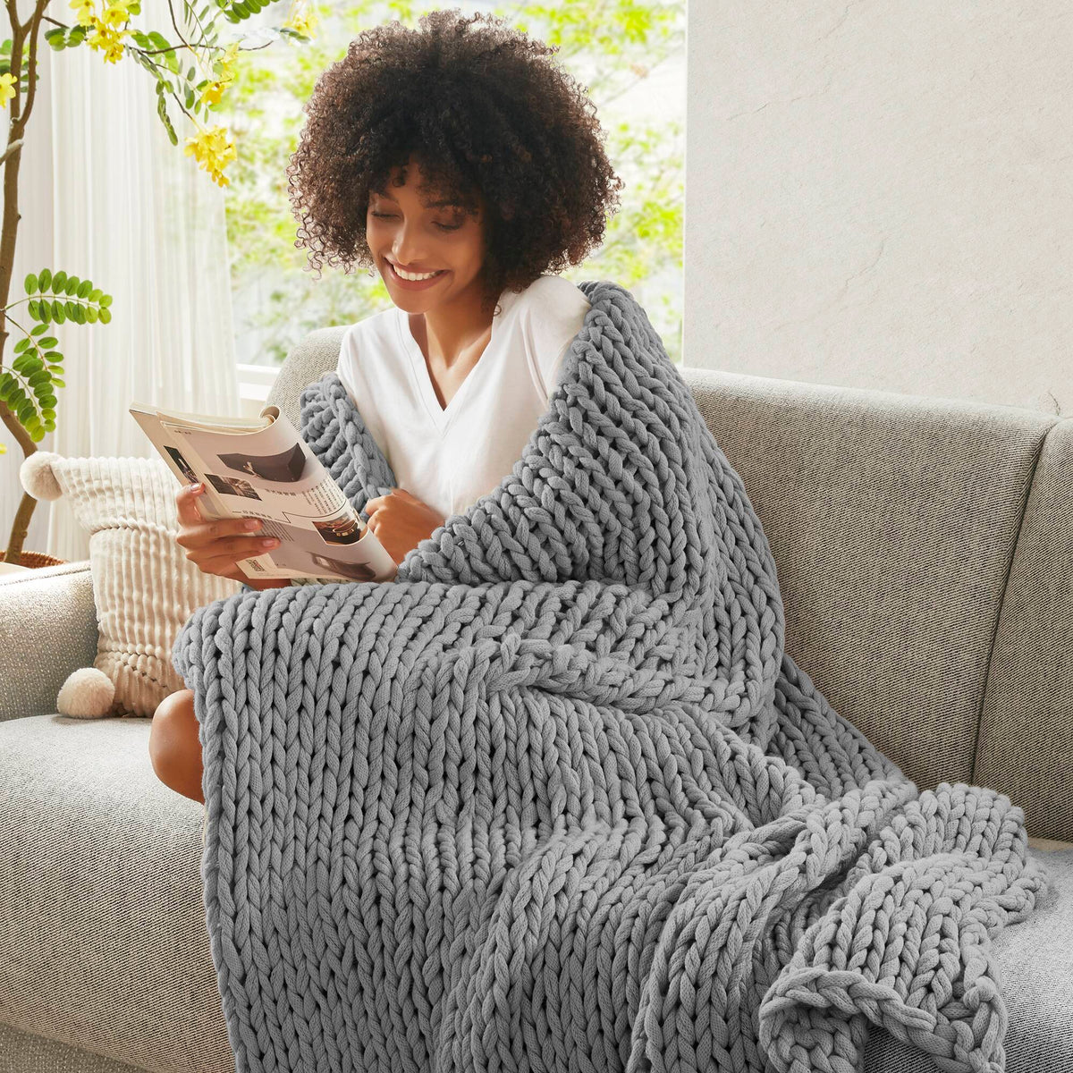Chunky Double Knit - Handmade Throw - Gray