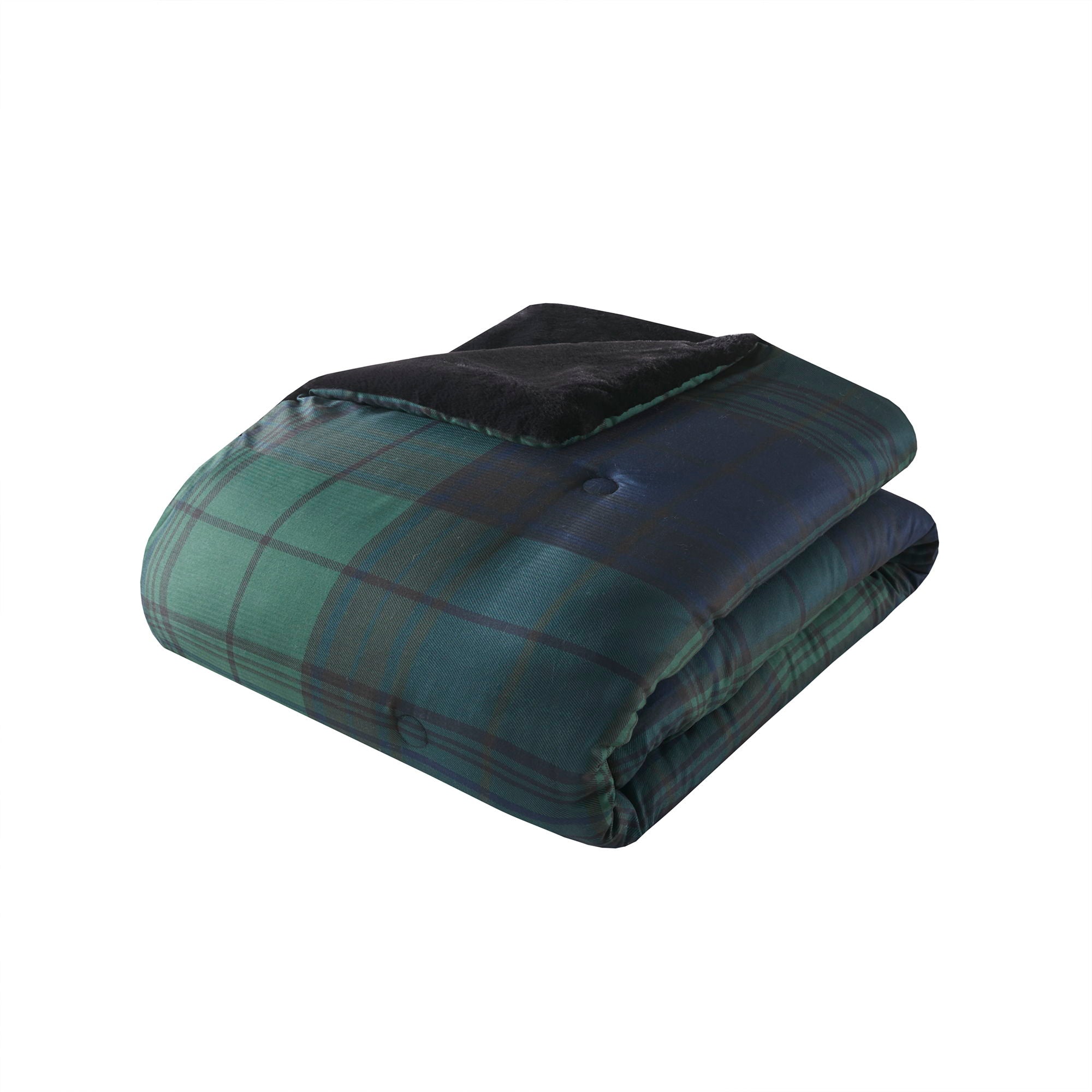 Bernston - Faux Wool to Faux Fur Down Alternative Comforter Set - Green Plaid