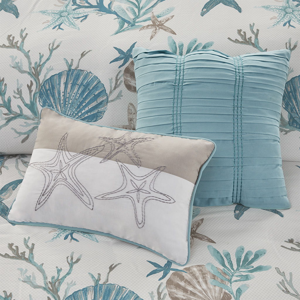 Pebble Beach - 6 Piece Cotton Sateen Duvet Cover Set - Aqua