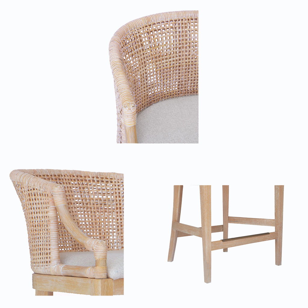 Playa - Handcrafted Rattan Counter Stool - Natural Whitewash