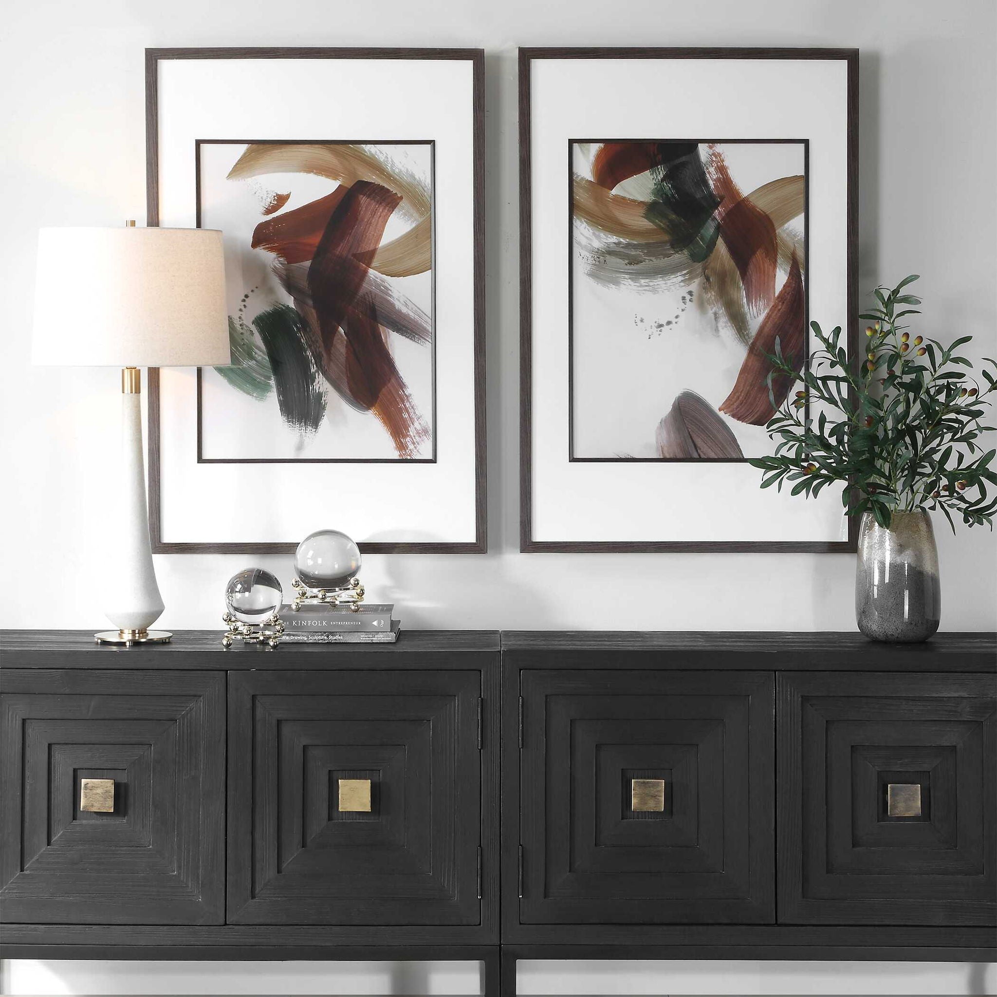 Velocity - Framed Abstract Prints (Set of 2) - Brown / Green / Red / White