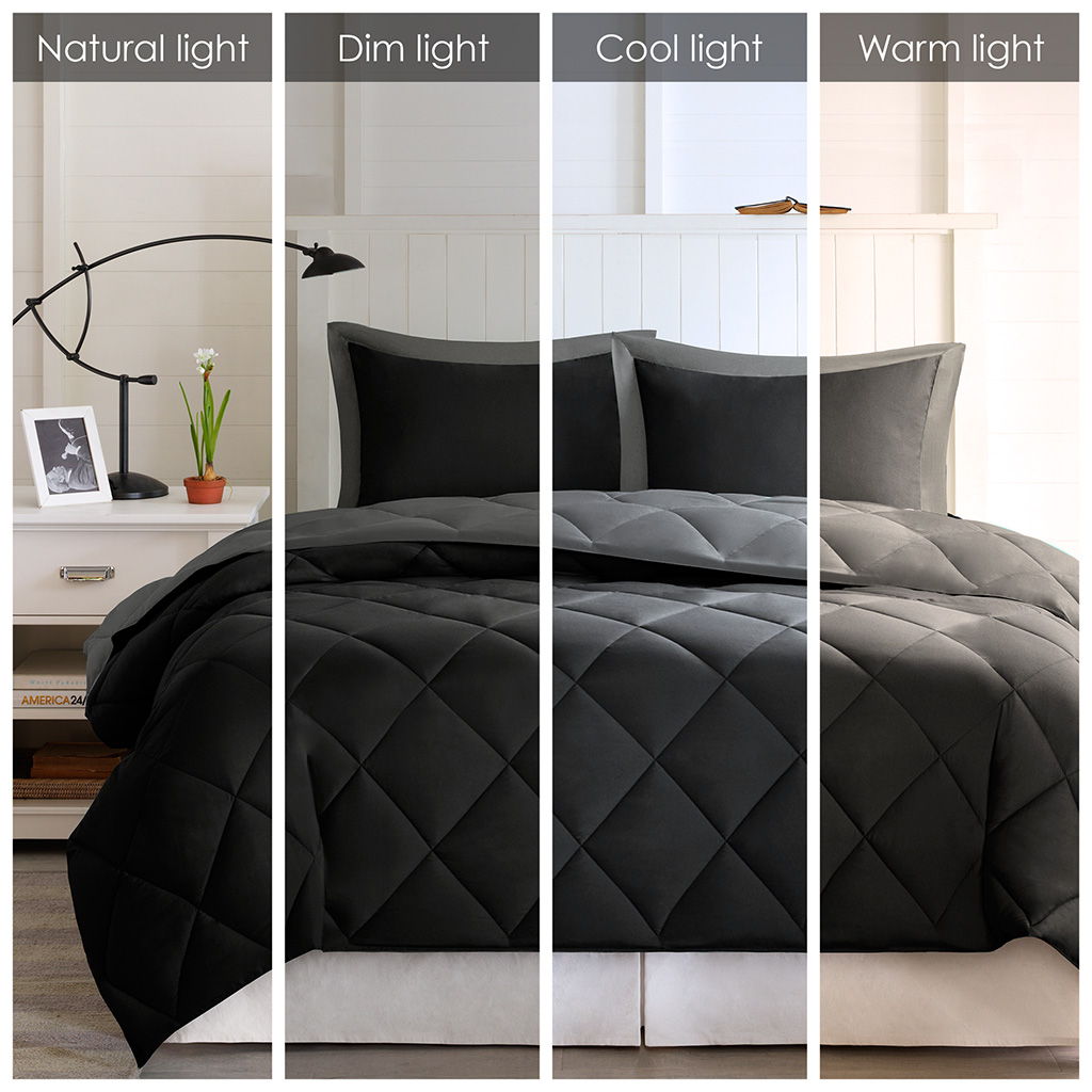Larkspur - 3M Scotchgard Diamond Quilting Reversible Down Alternative Comforter Set - Black / Gray