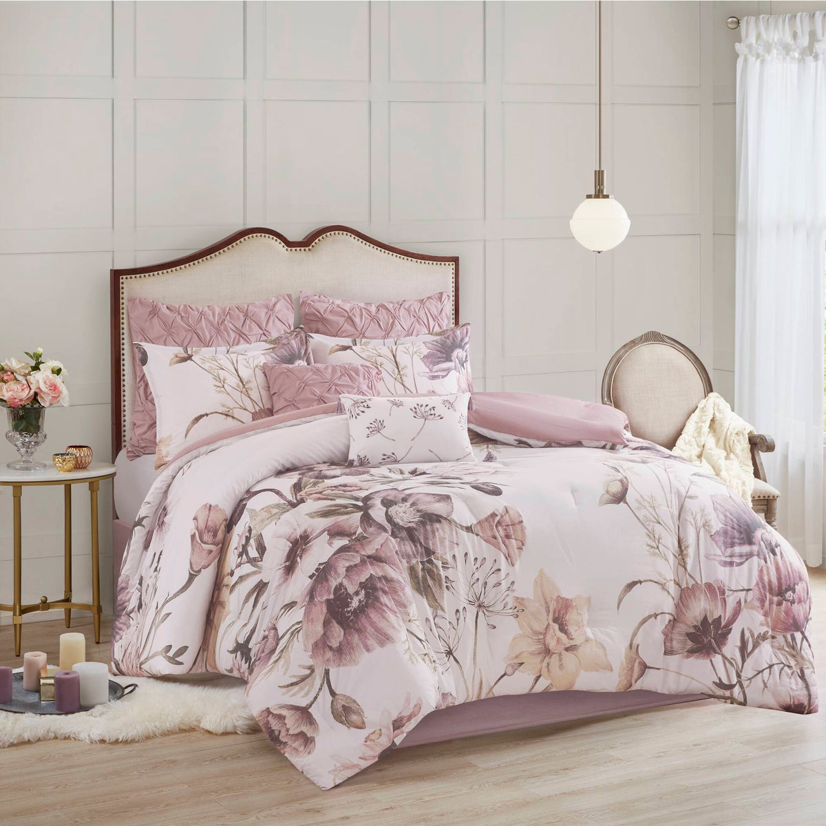 Cassandra - 8 Piece Printed Comforter Set - Blush