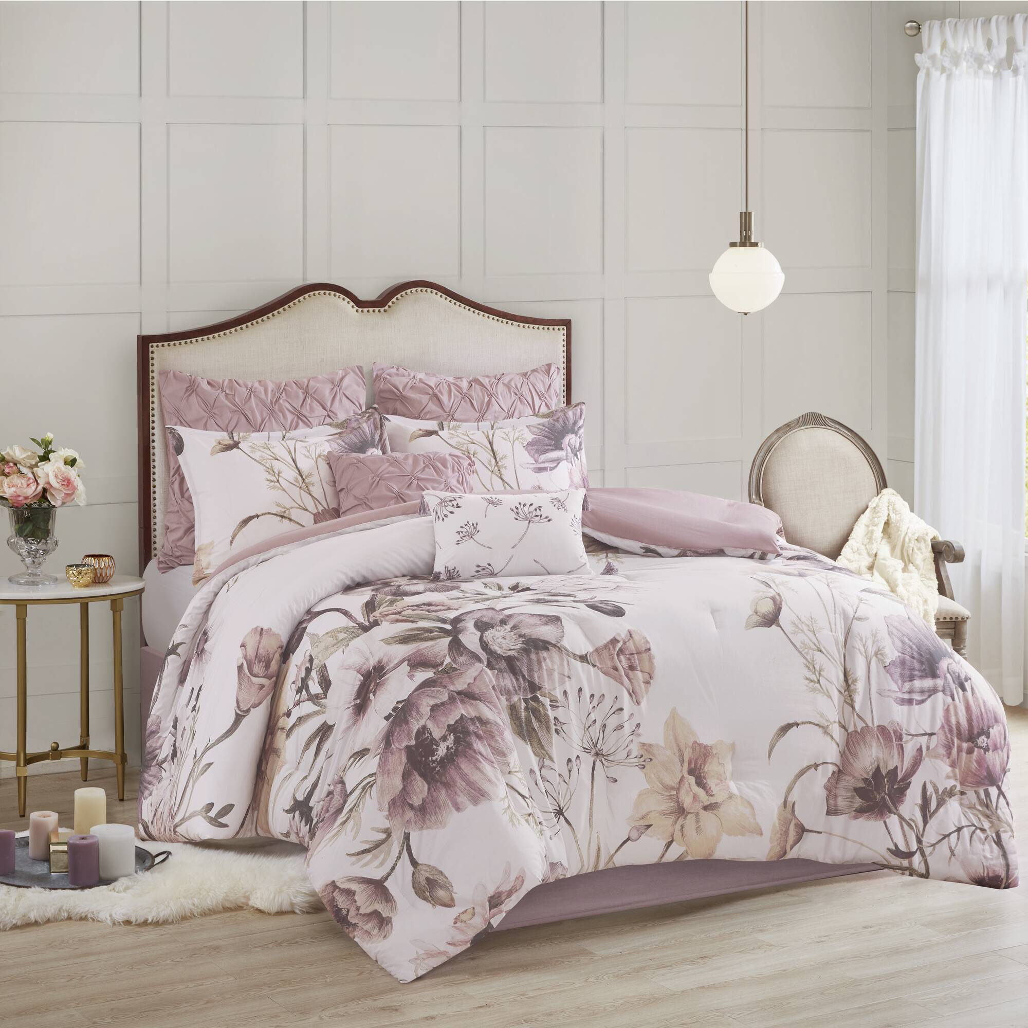 Cassandra - Queen 8 Piece Printed Comforter Set - Blush