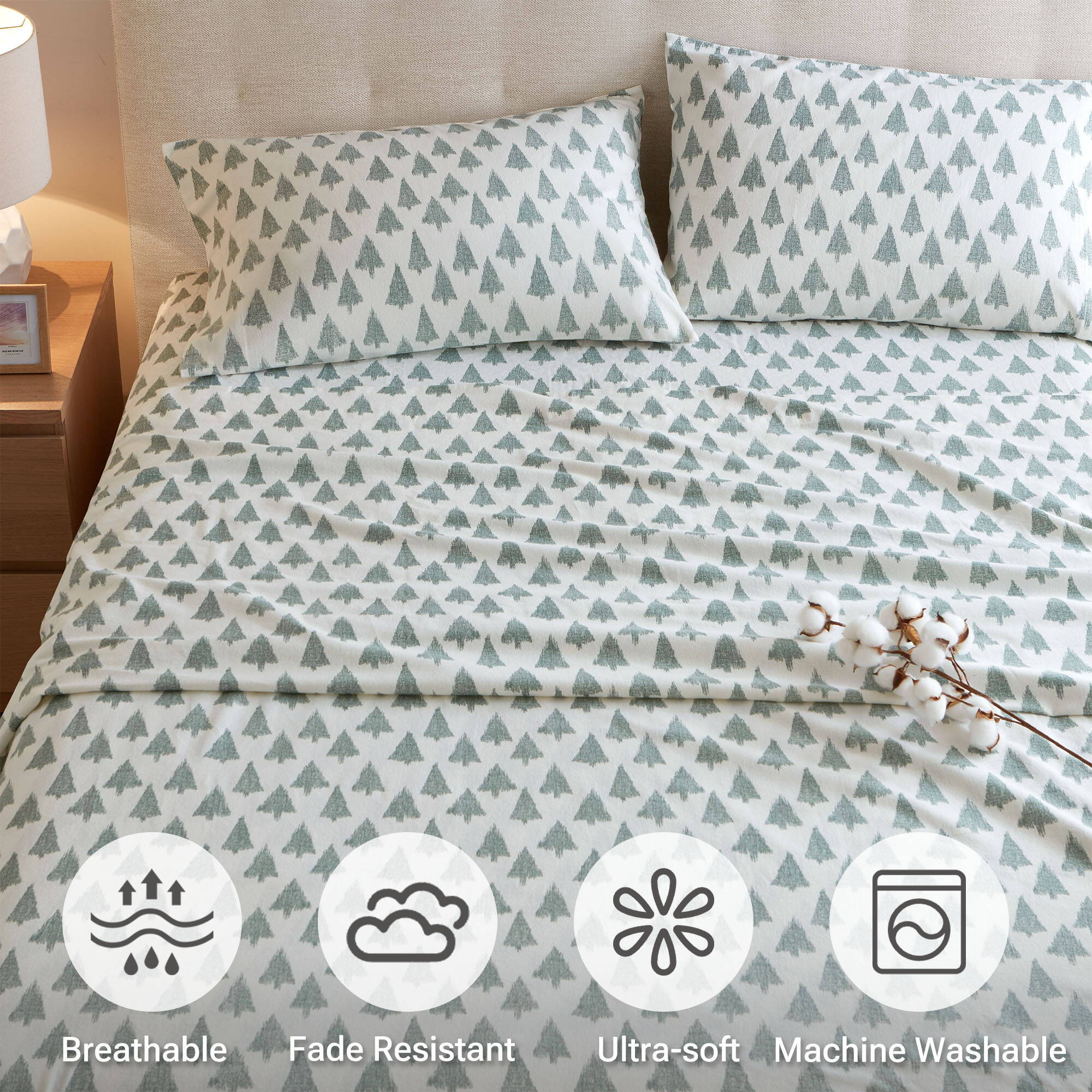 Cozy Cotton Flannel - Full Printed Sheet Set - Ikat Tree