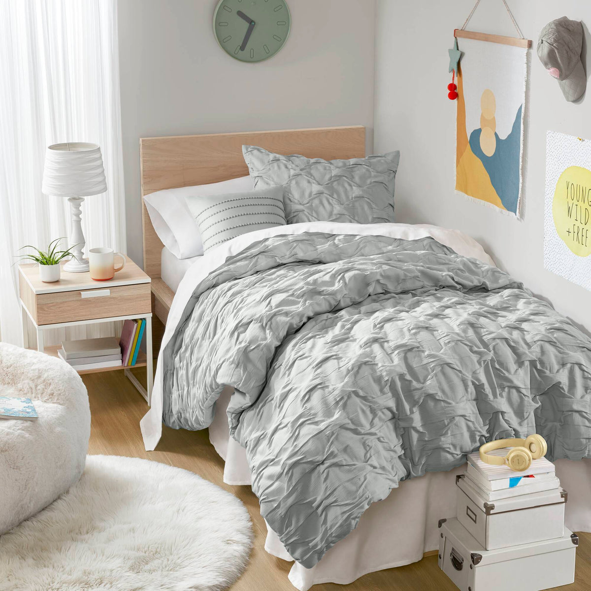 Bailey - Full/Queen Diamond Pucker Comforter Set - Gray