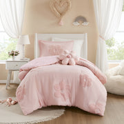 Gracie - Twin Floral Reversible Comforter Set With Flower Throw Pillow - Pink