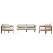 Outdoor Sofa Set Of 3 With Weather Resistant Cushions (Coffee Table Not Included) - Oak