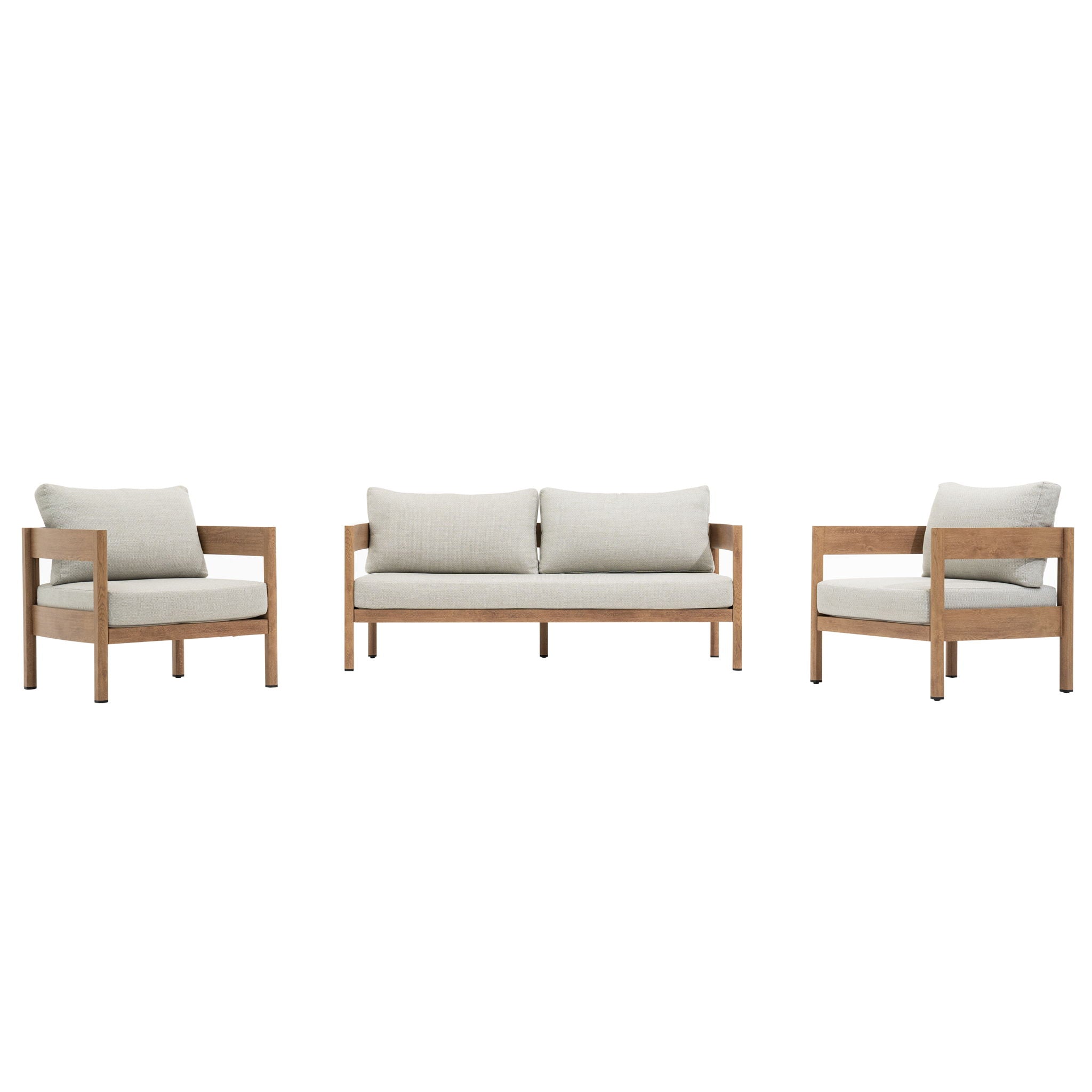 Outdoor Sofa Set Of 3 With Weather Resistant Cushions (Coffee Table Not Included) - Oak