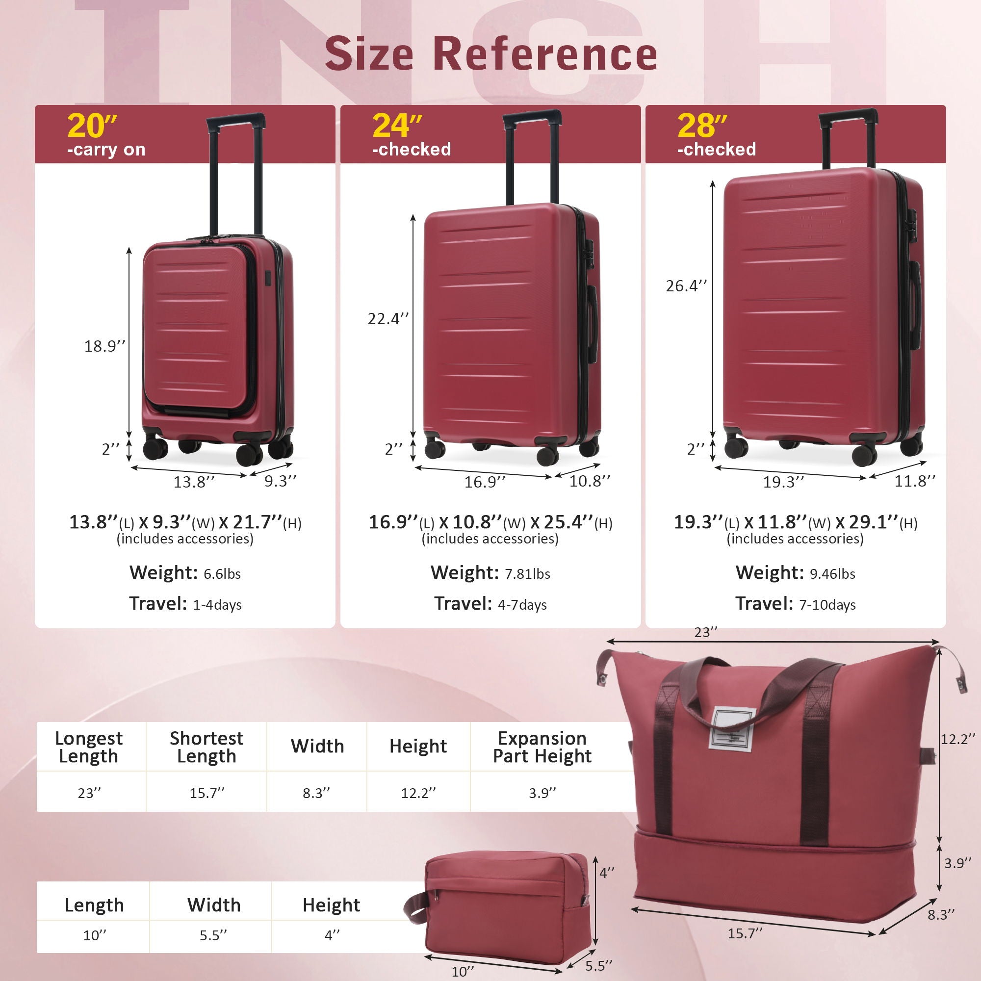 Hardside Luggage Set 5 Piece With Front Opening