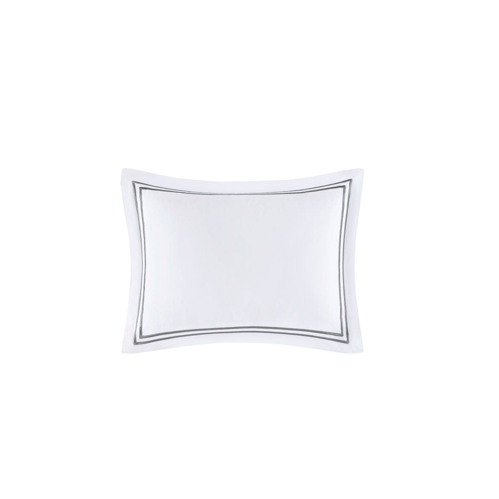 500 Thread Count Luxury - Full Sateen Embroidered Duvet Cover Set - White / Gray