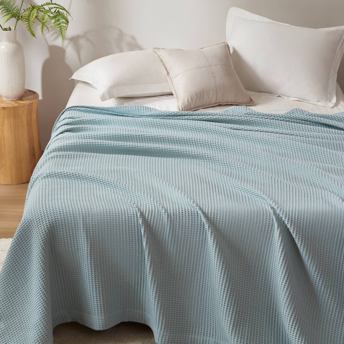Waffle Weave - Twin Cotton Blanket - Aqua