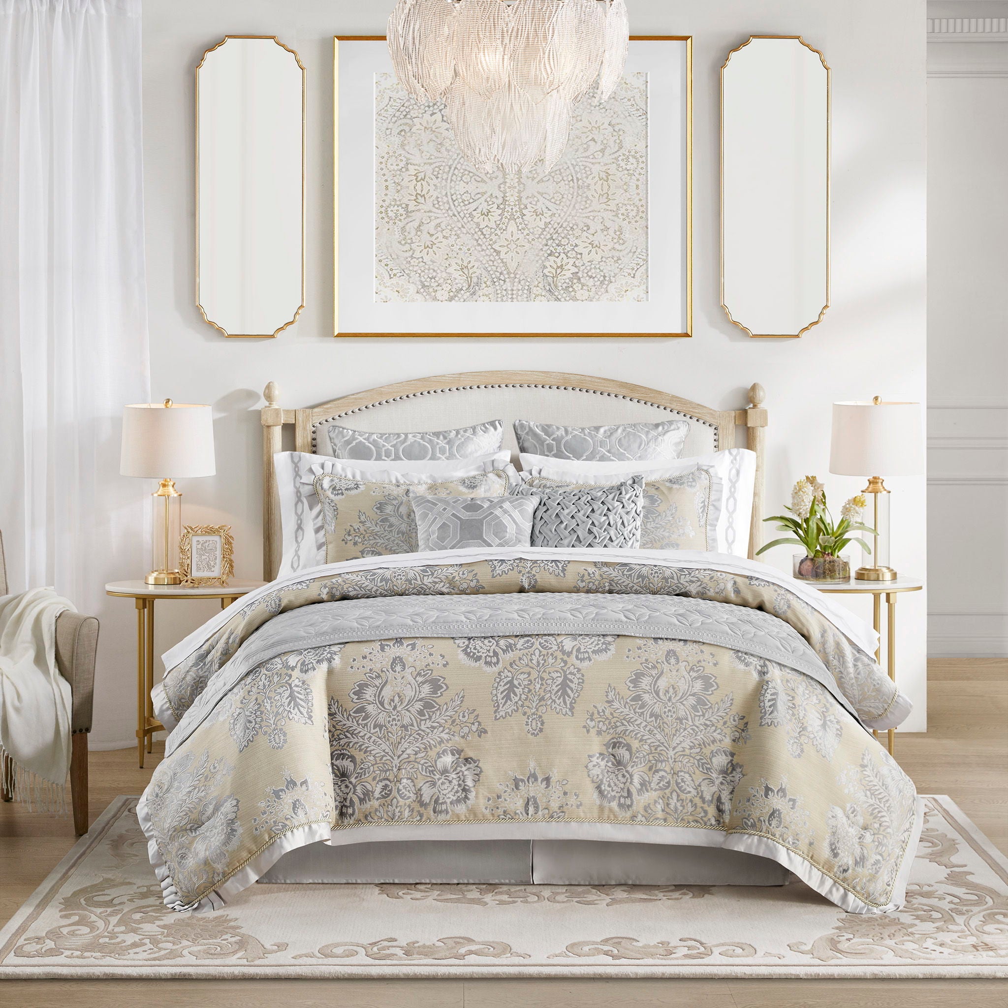 Versailles - 3 Piece King Gray Quilt Set - Gray