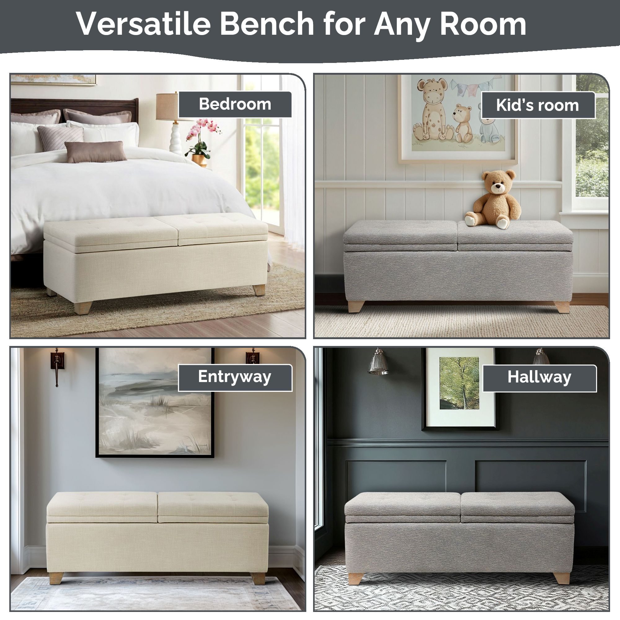 Ashcroft - Storage Bench - Gray Multi