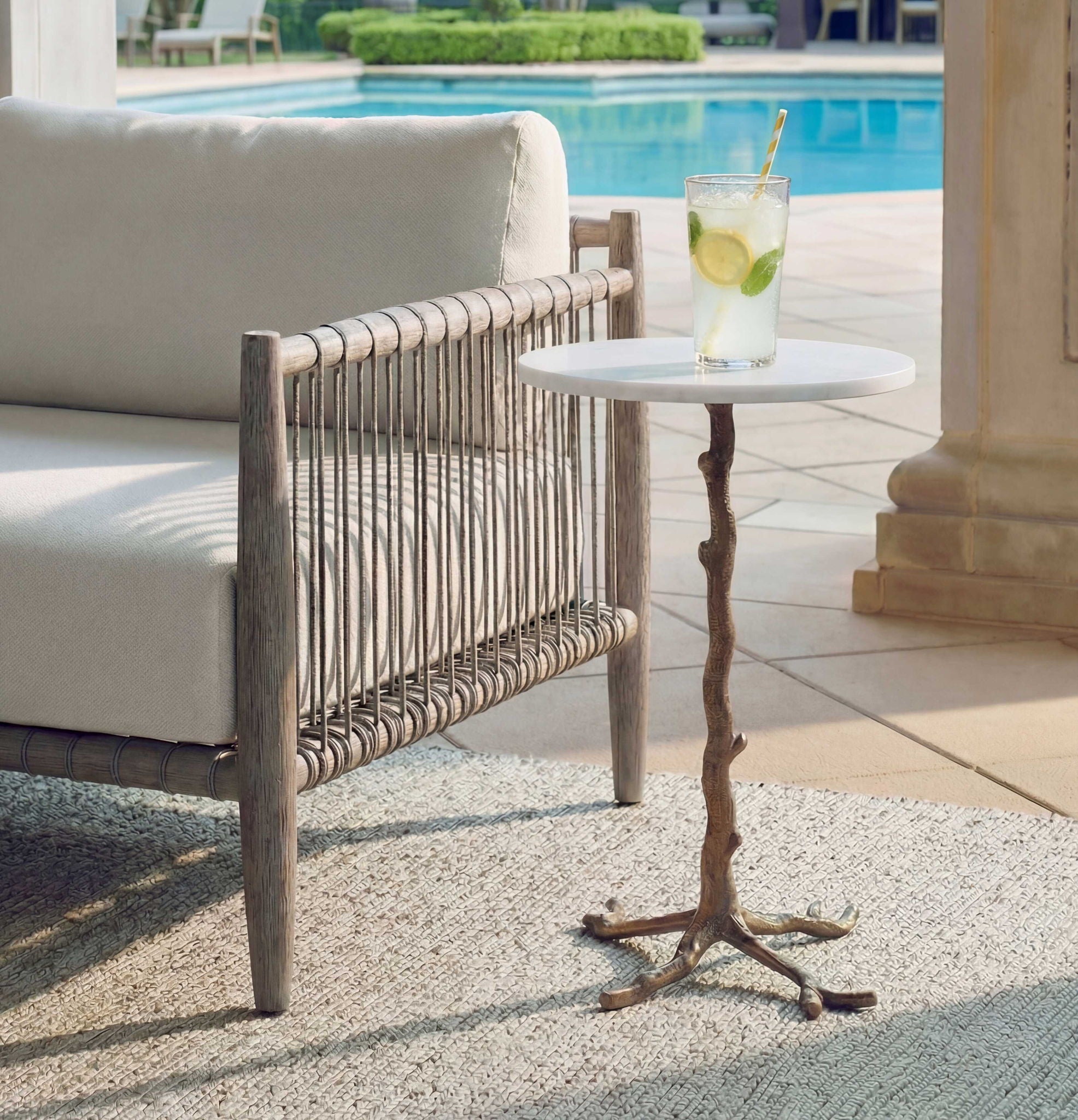 Calais - Marble Accent Table - Brass / White