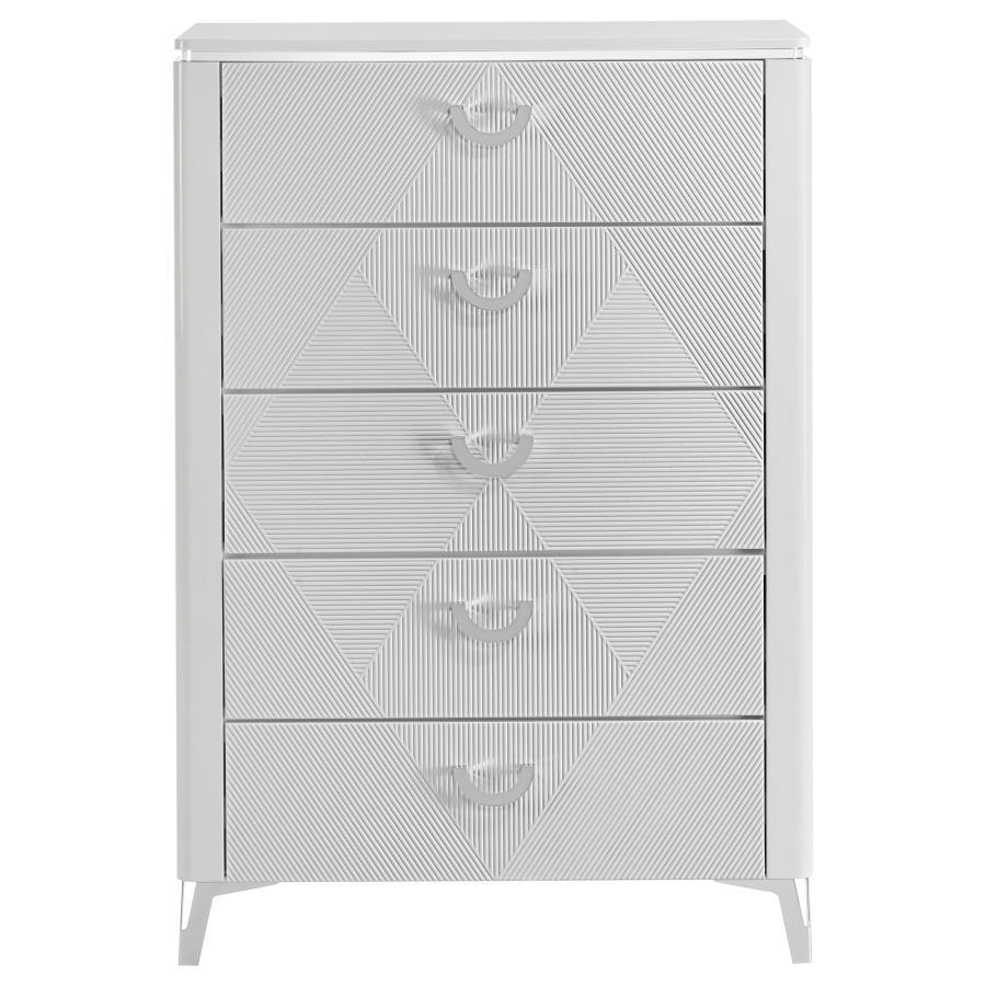 Cassia - 5-Drawer Bedroom Chest Of Drawers - White High Gloss