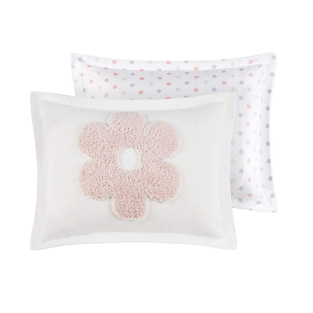 Gracie - Floral Reversible Tufted Chenille Twin Comforter Set With Flower Throw Pillow - White / Purple