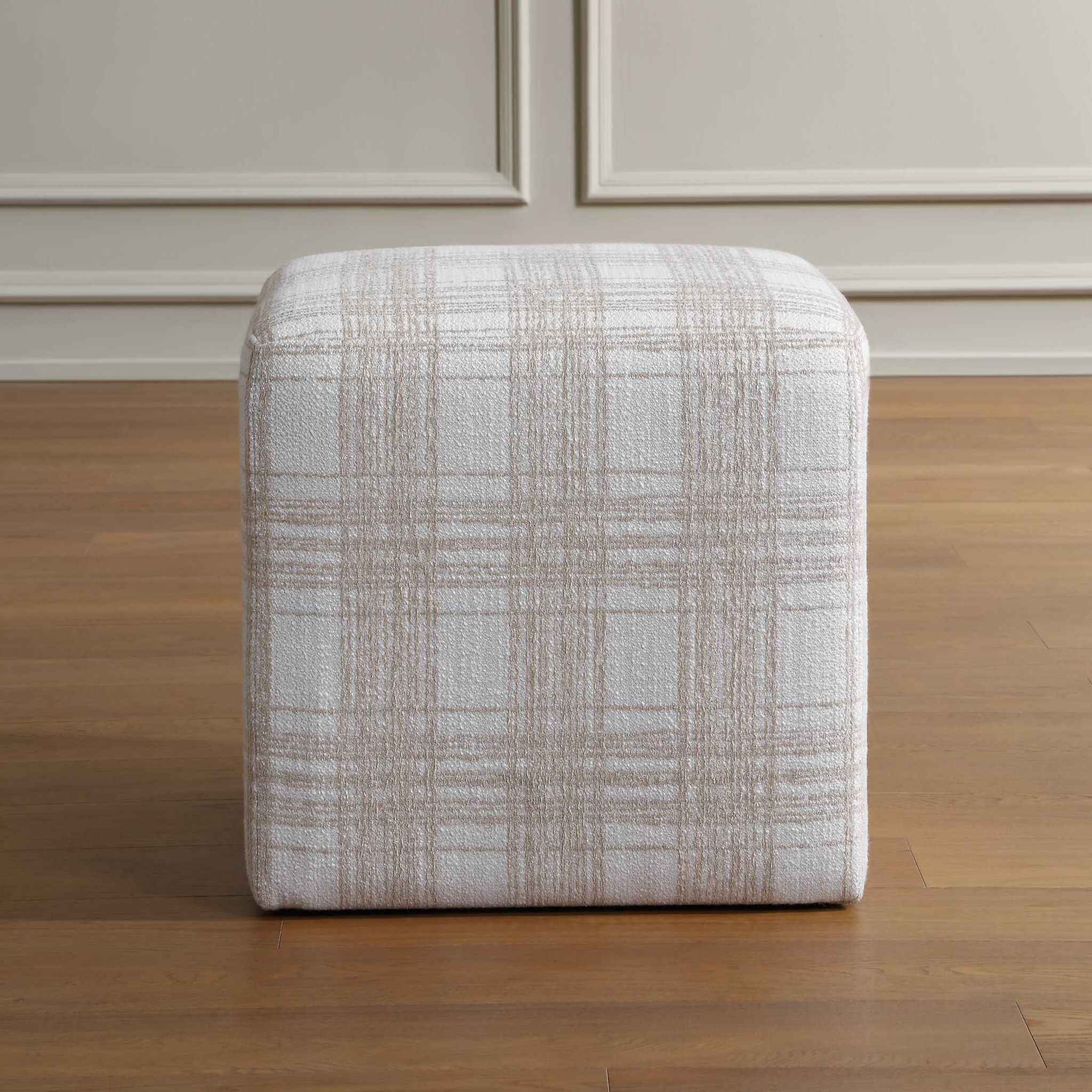 Joie - Porcelain Plaid Ottoman - White