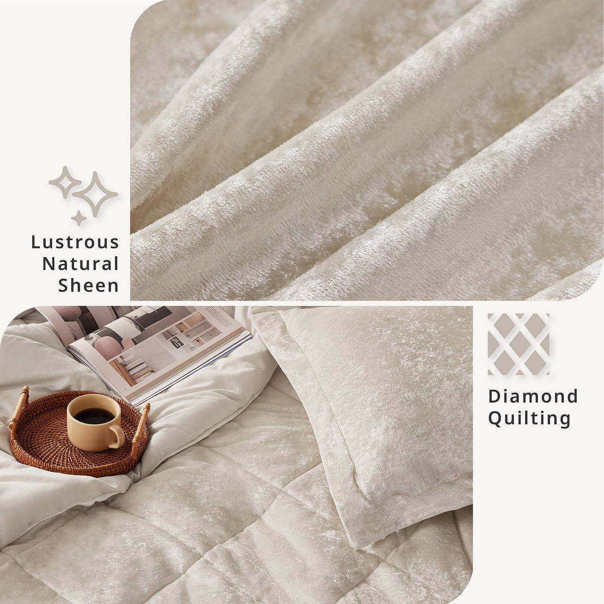 Felicia - Velvet Comforter Set With Throw Pillow - Champagne