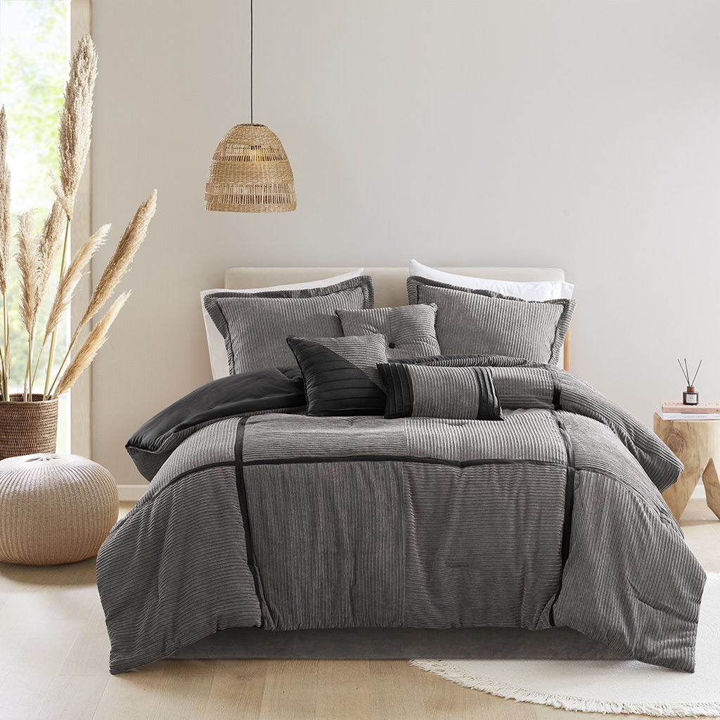 Dallas - 7 Piece King Comforter Set - Gray