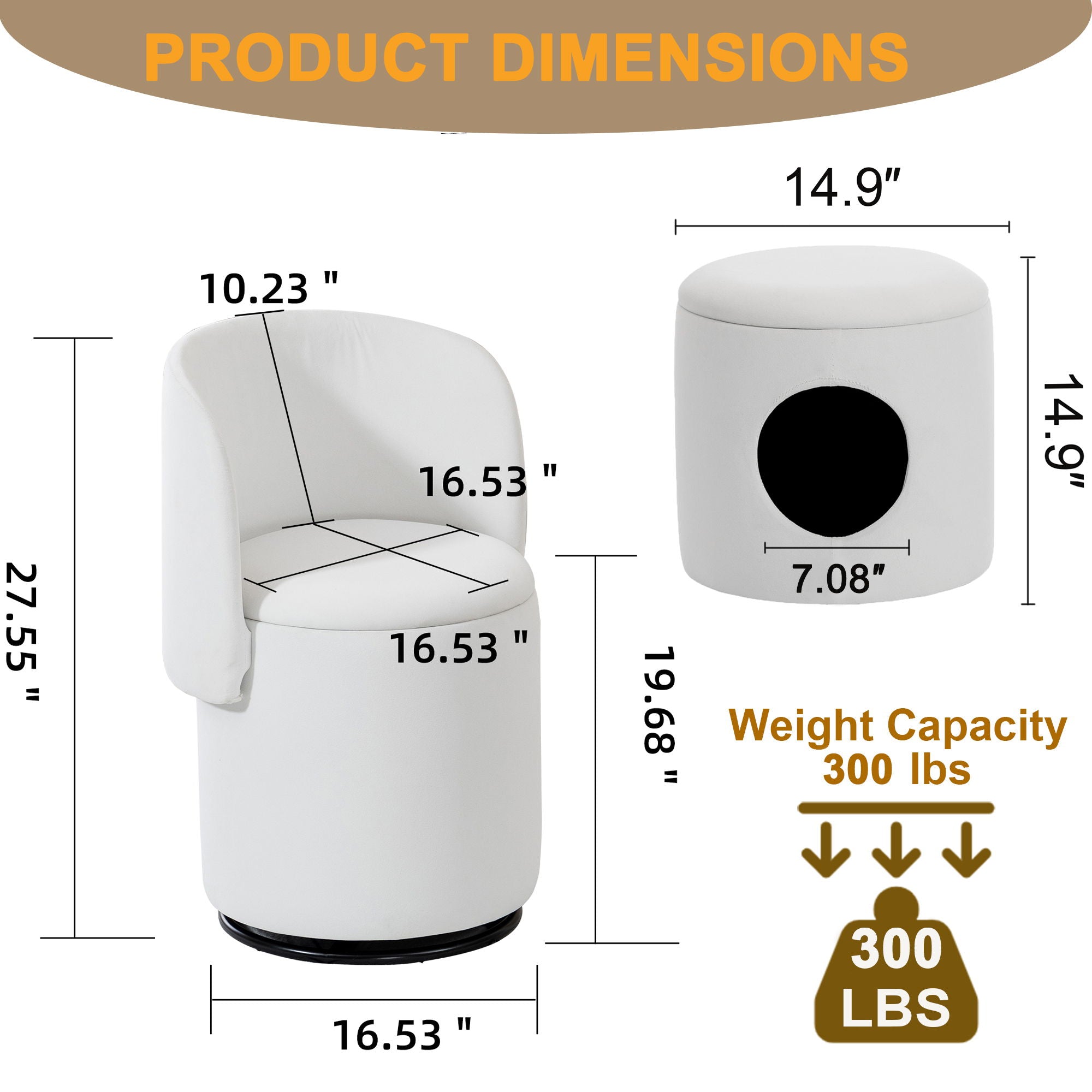 Barrel Chair With Built In Storage, 360° Swivel - Beige