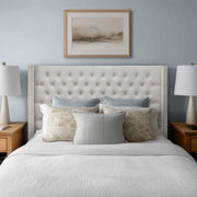 Amelia - Queen Upholstered Wingback Headboard With Button Tufting & Nailhead Trim - Beige Velvet