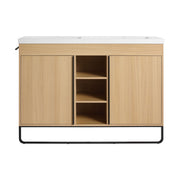 48" Freestanding Bathroom Vanity With Double Sink, 2 Soft Close Doors & 3 Open Shelves - Oak