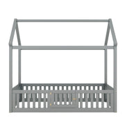 Wood House Bed With Fence And Door