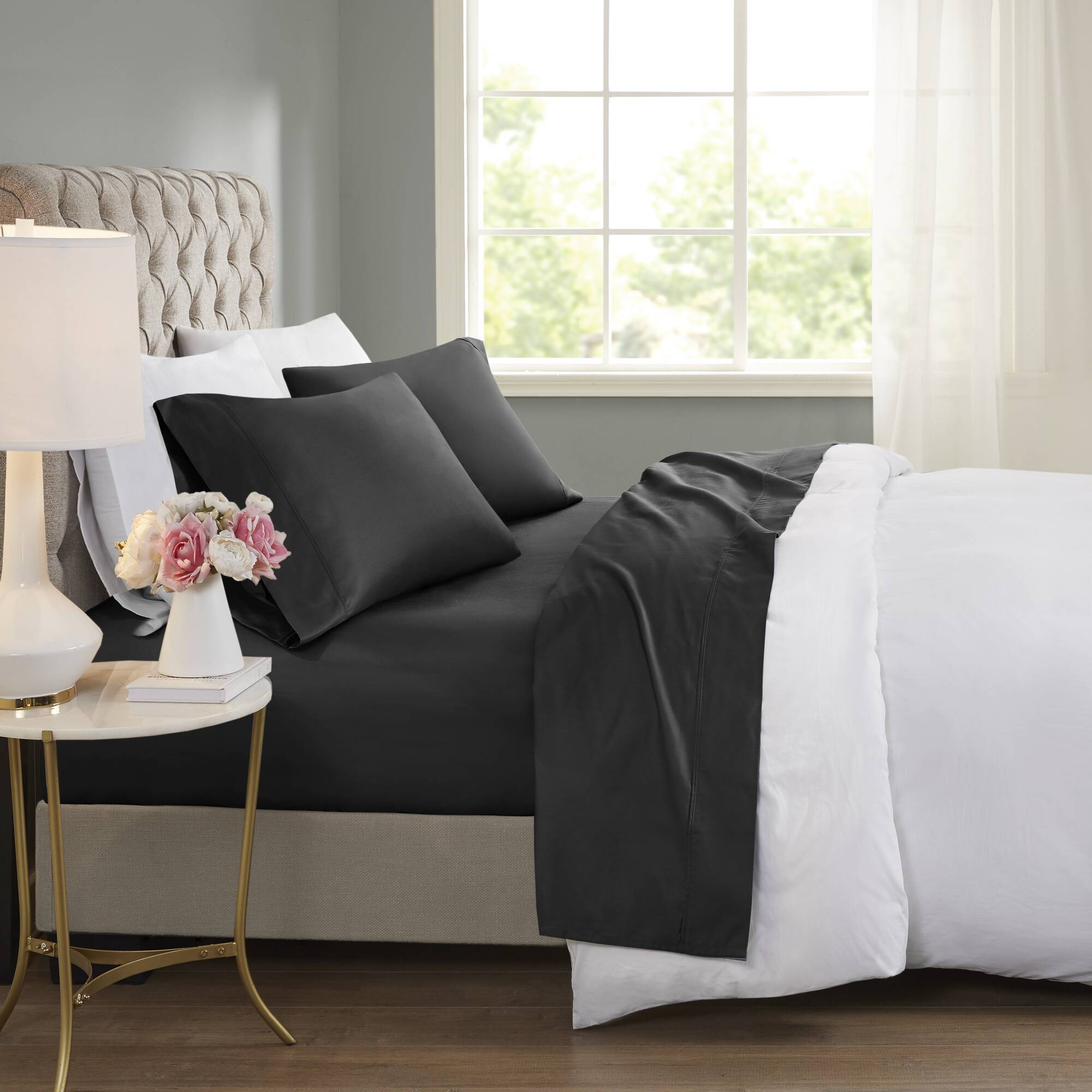 600 Thread Count - Cooling Cotton Blend 4 Piece Sheet Set - Black