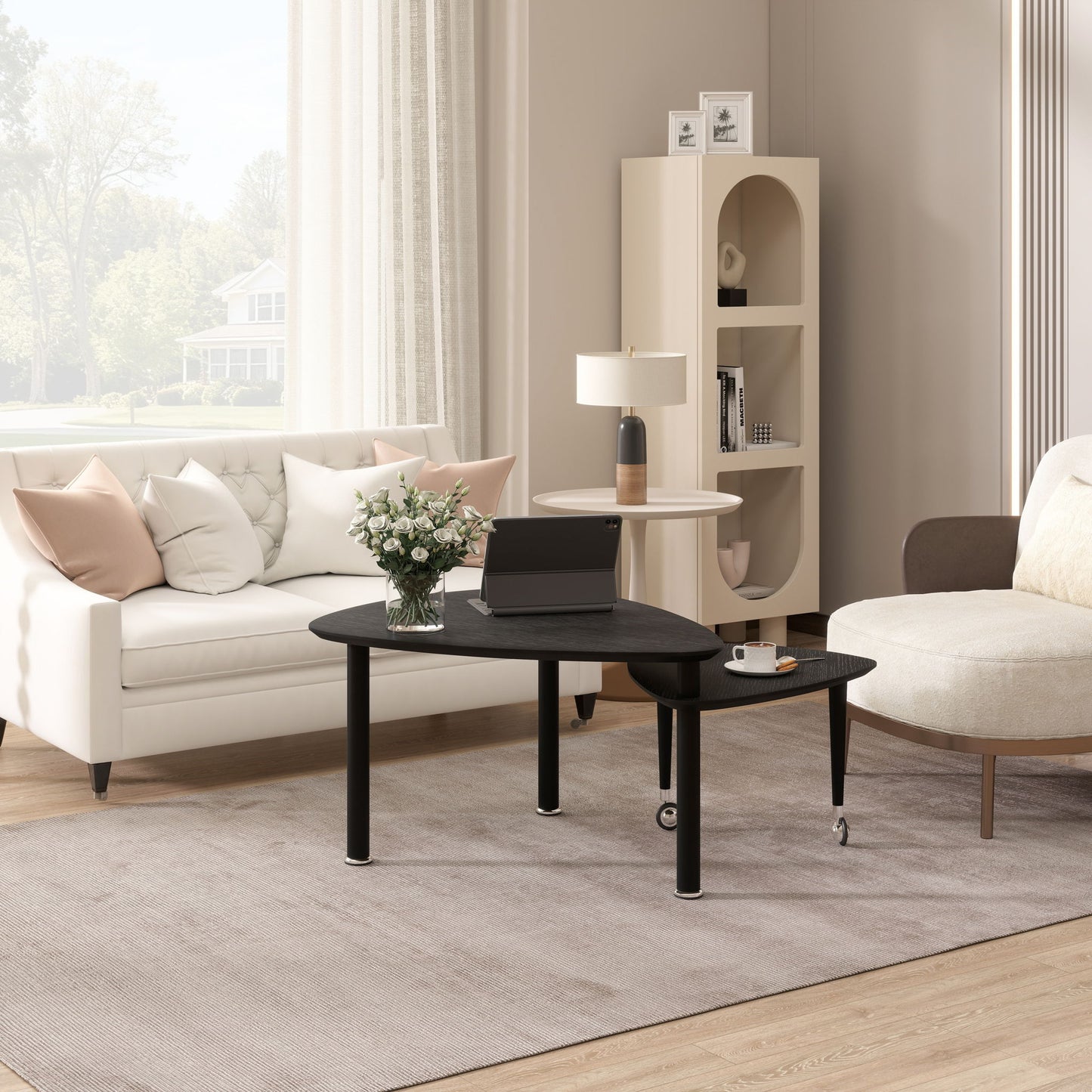 360 Degree Rotatable Coffee Table With Solid Legs