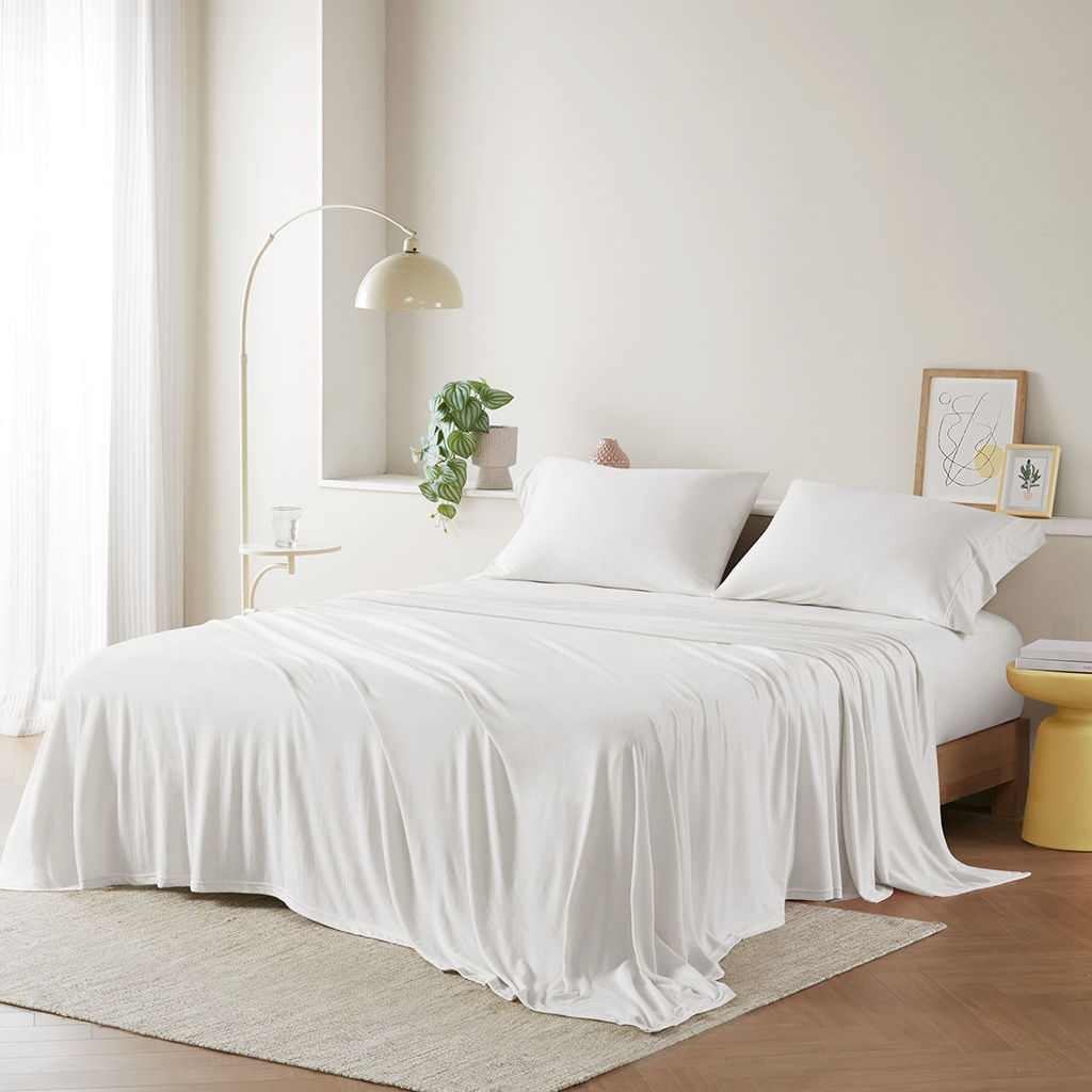 Cotton Blend Jersey Knit - Queen All Season Sheet Set - White