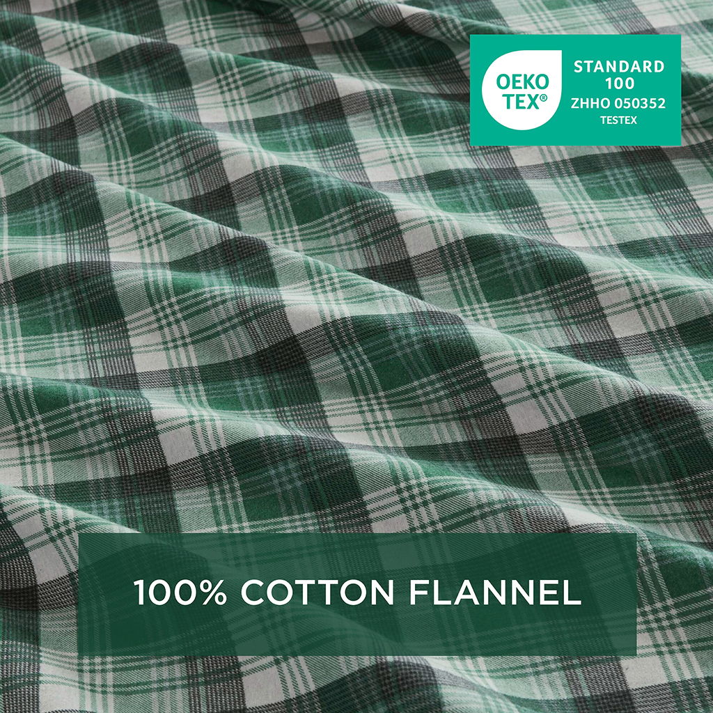 Flannel - King Sheet Set - Green Plaid