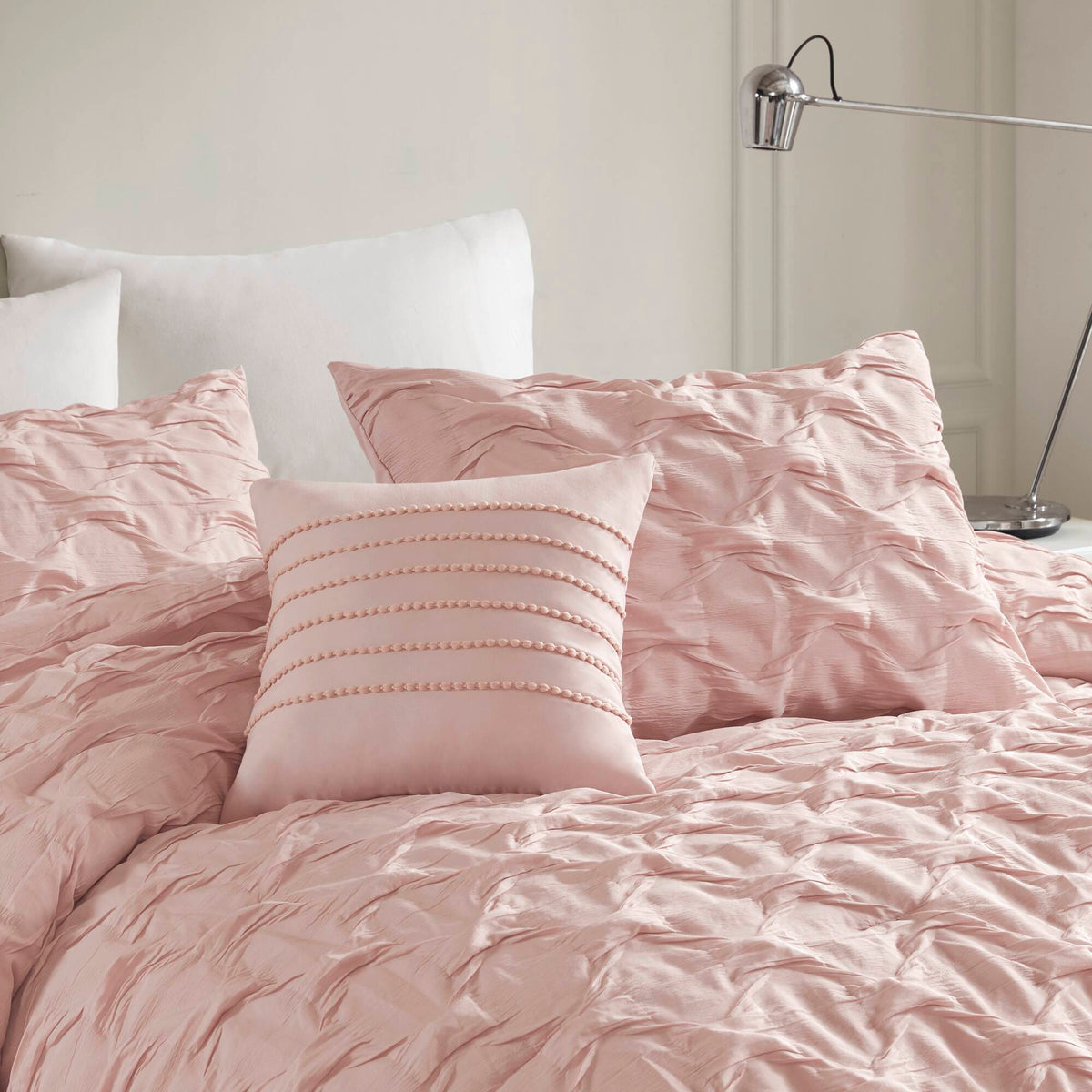 Bailey - Full/Queen Diamond Pucker Comforter Set - Pink