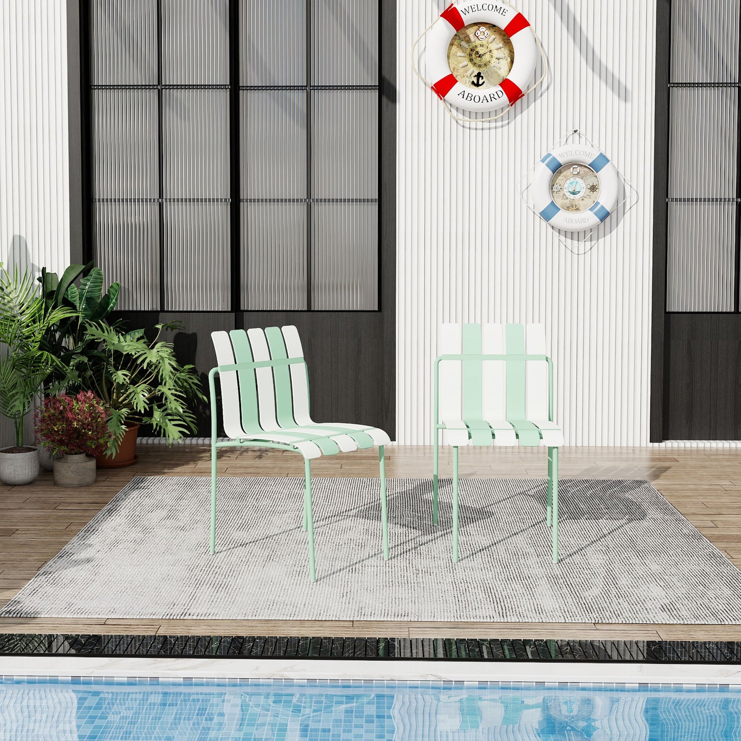 4 Piece Set Of Modern Color Block Designed Single Chairs