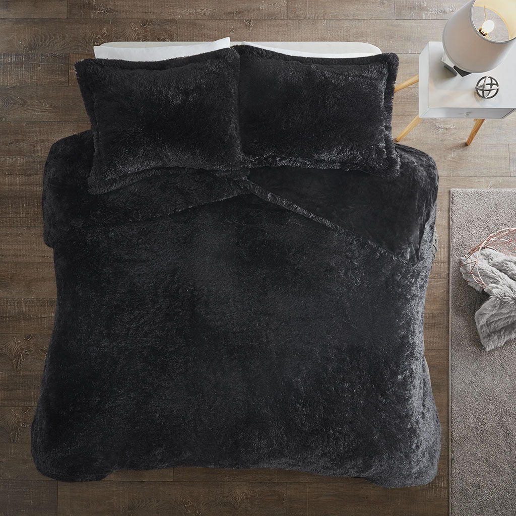 Malea - King Shaggy Duvet Cover Set - Black
