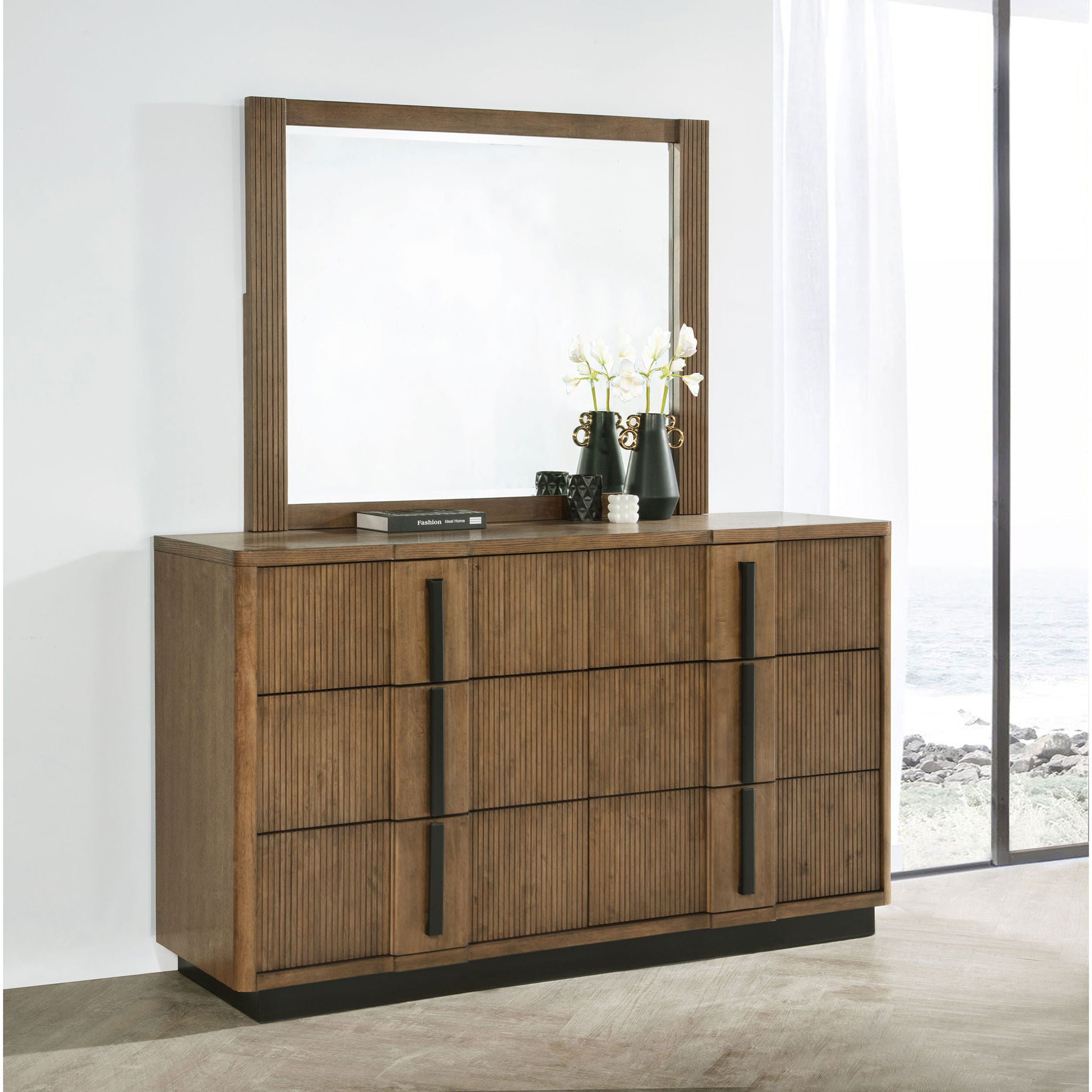 Moraga - 6 Drawer Dresser With Mirror - Ash Brown