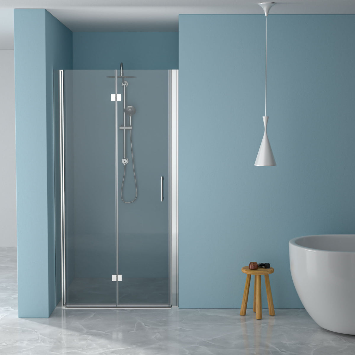 Frameless Bi Fold Shower Door With Tempered Glass - Chrome