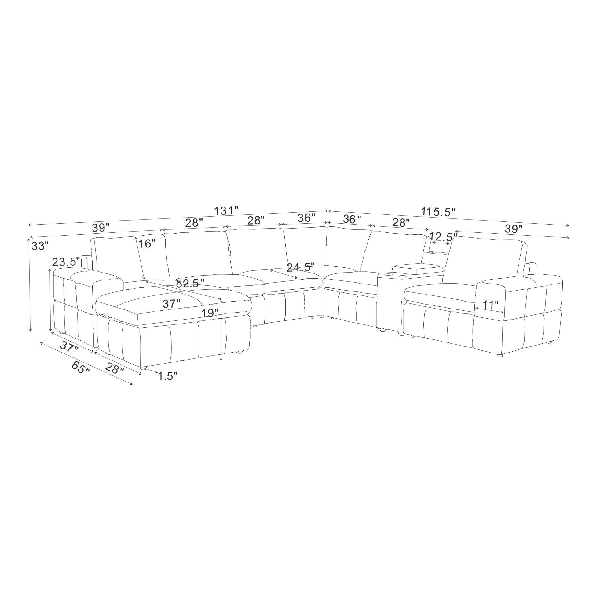 Modular Sectional With Large Square Arms, Custom Configuration