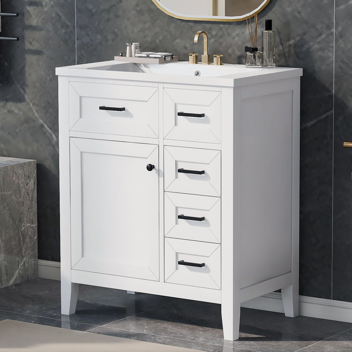 Modern Bathroom Vanity With Sink Combo, 3 Drawers, Undermount Drop-In Sink