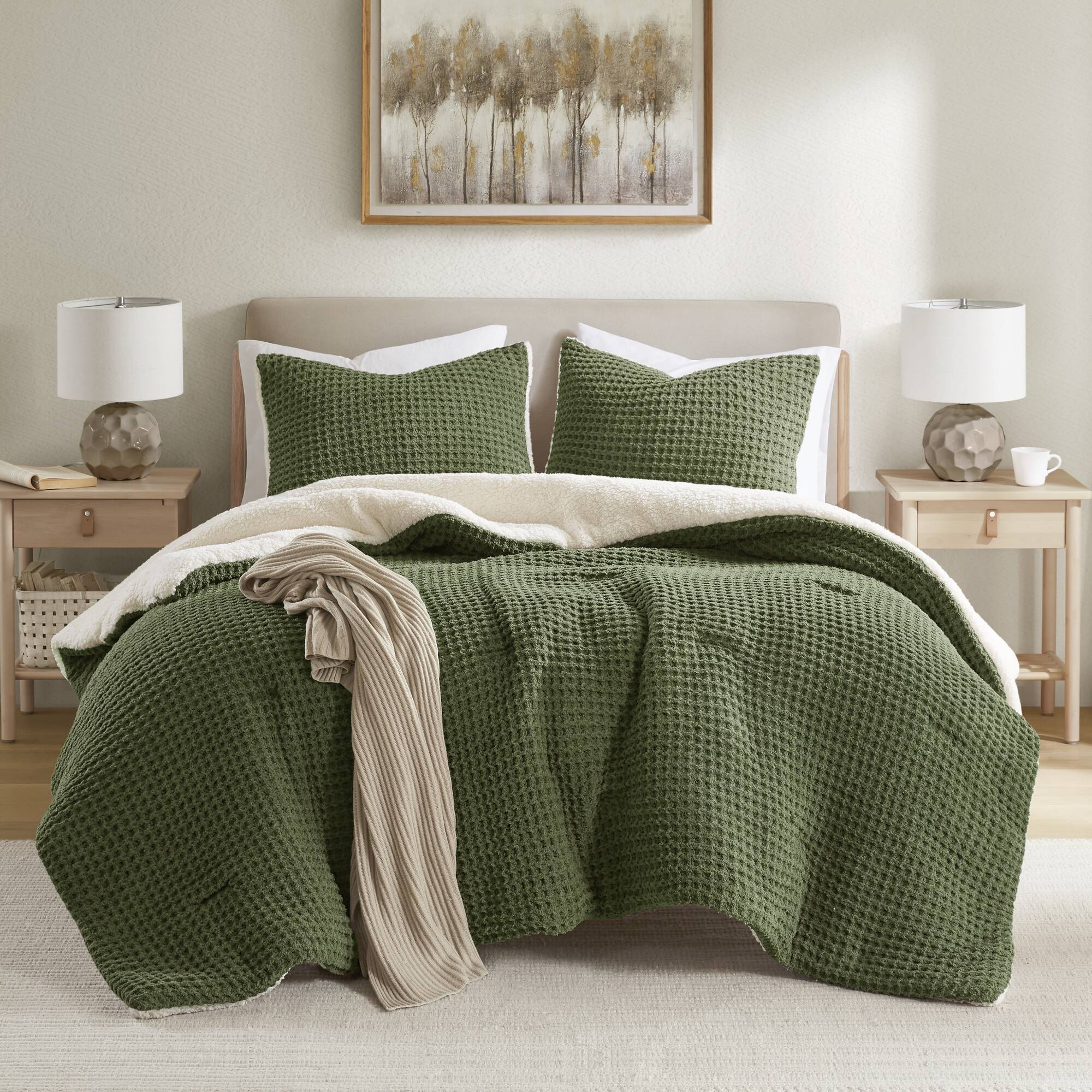 Riordan - King Waffle Knit Comforter Set - Olive