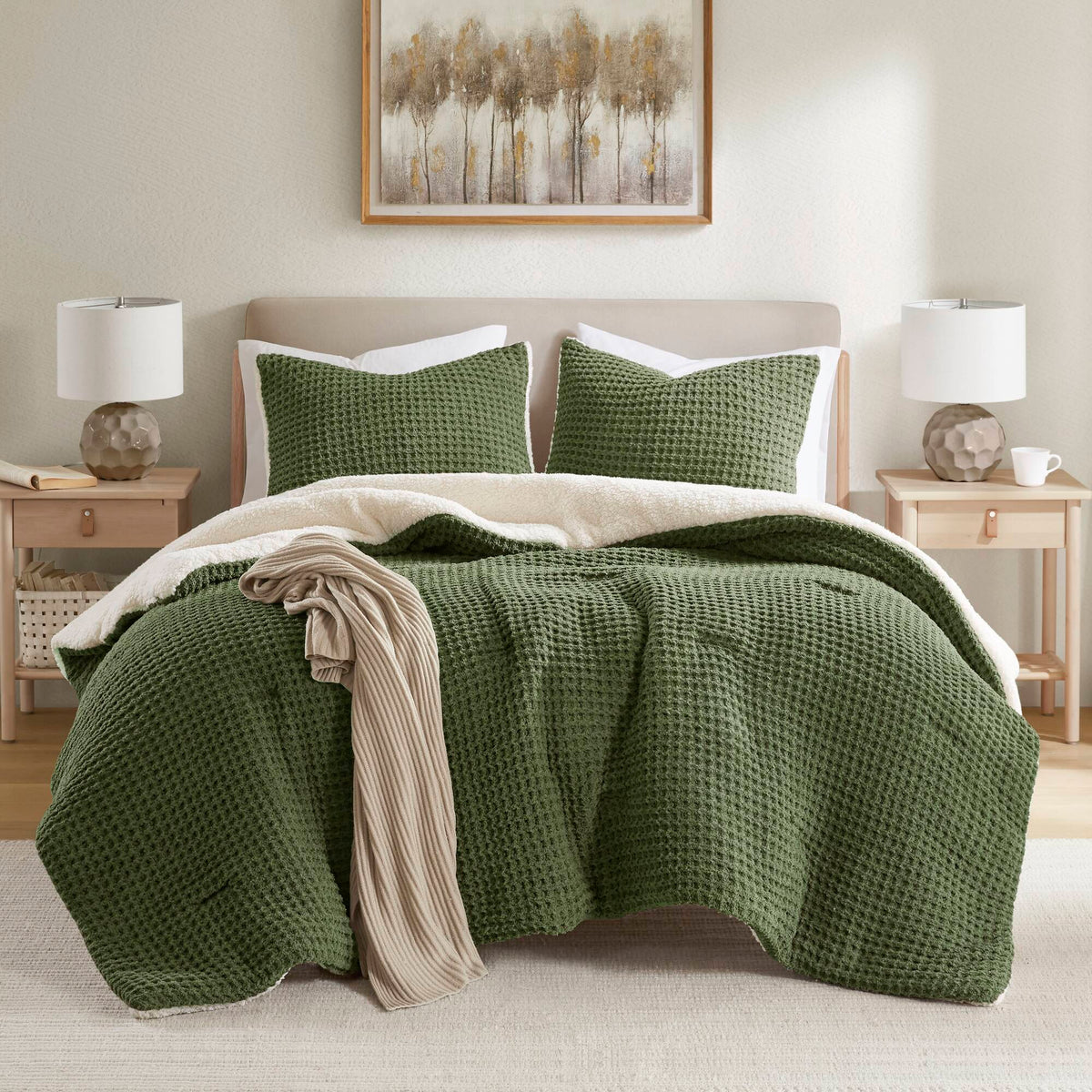 Riordan - Twin Waffle Knit Comforter Set - Olive