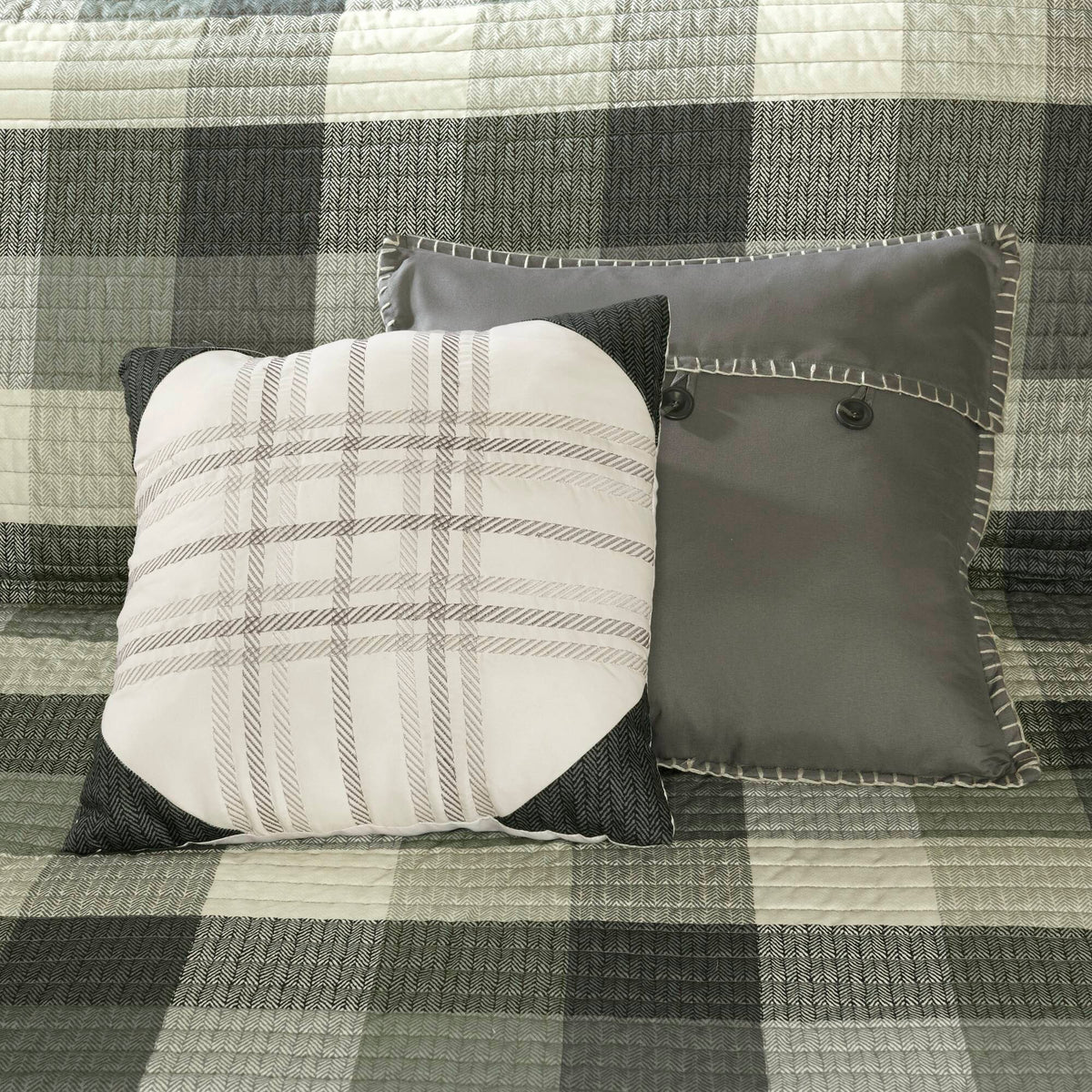 Ridge - 6 Piece King Reversible Herringbone Coverlet Set - Gray