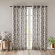 Saratoga - 63" Fretwork Print Grommet Top Window Curtain - Gray