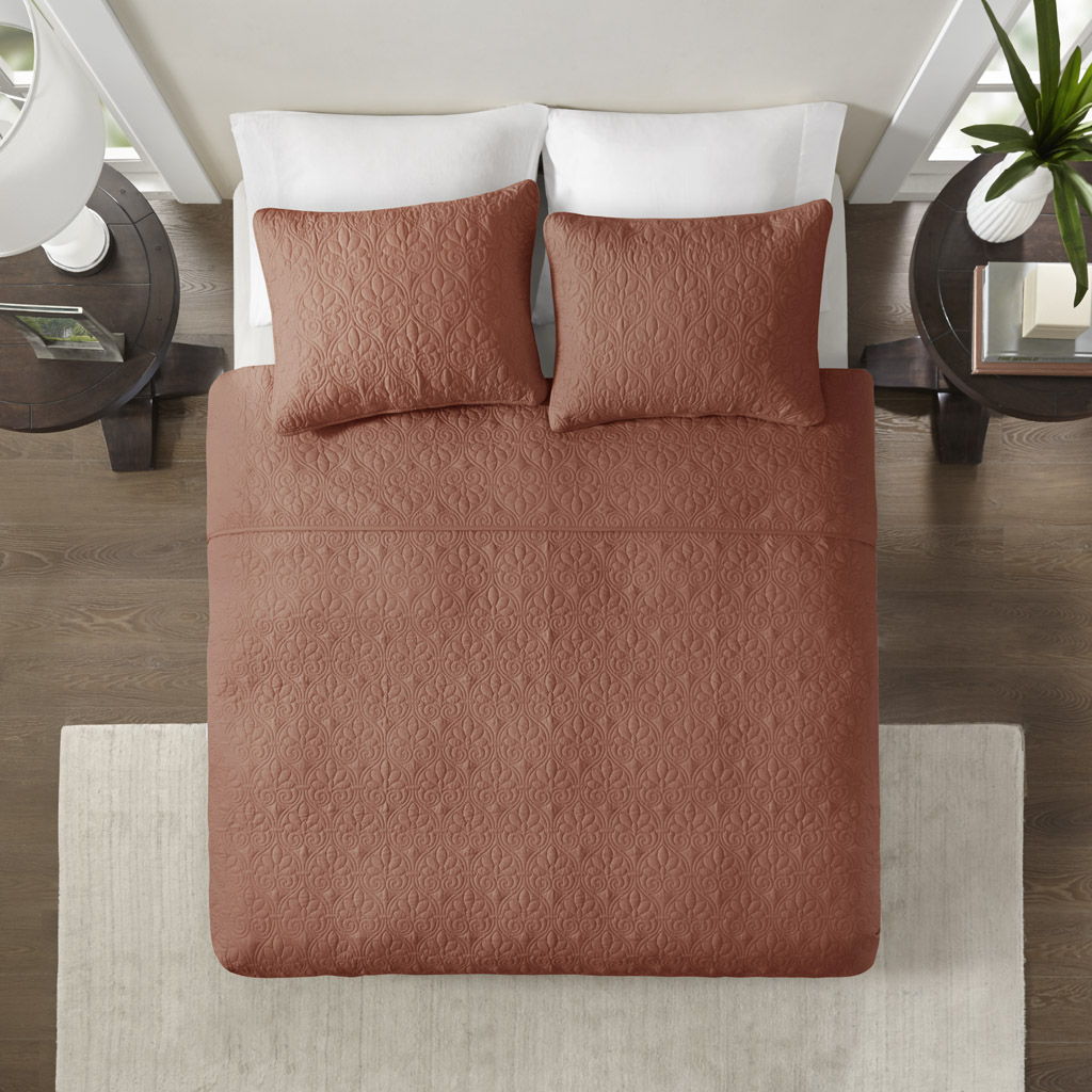 Quebec - 3 Piece King/California King Reversible Quilt Set - Clay Red