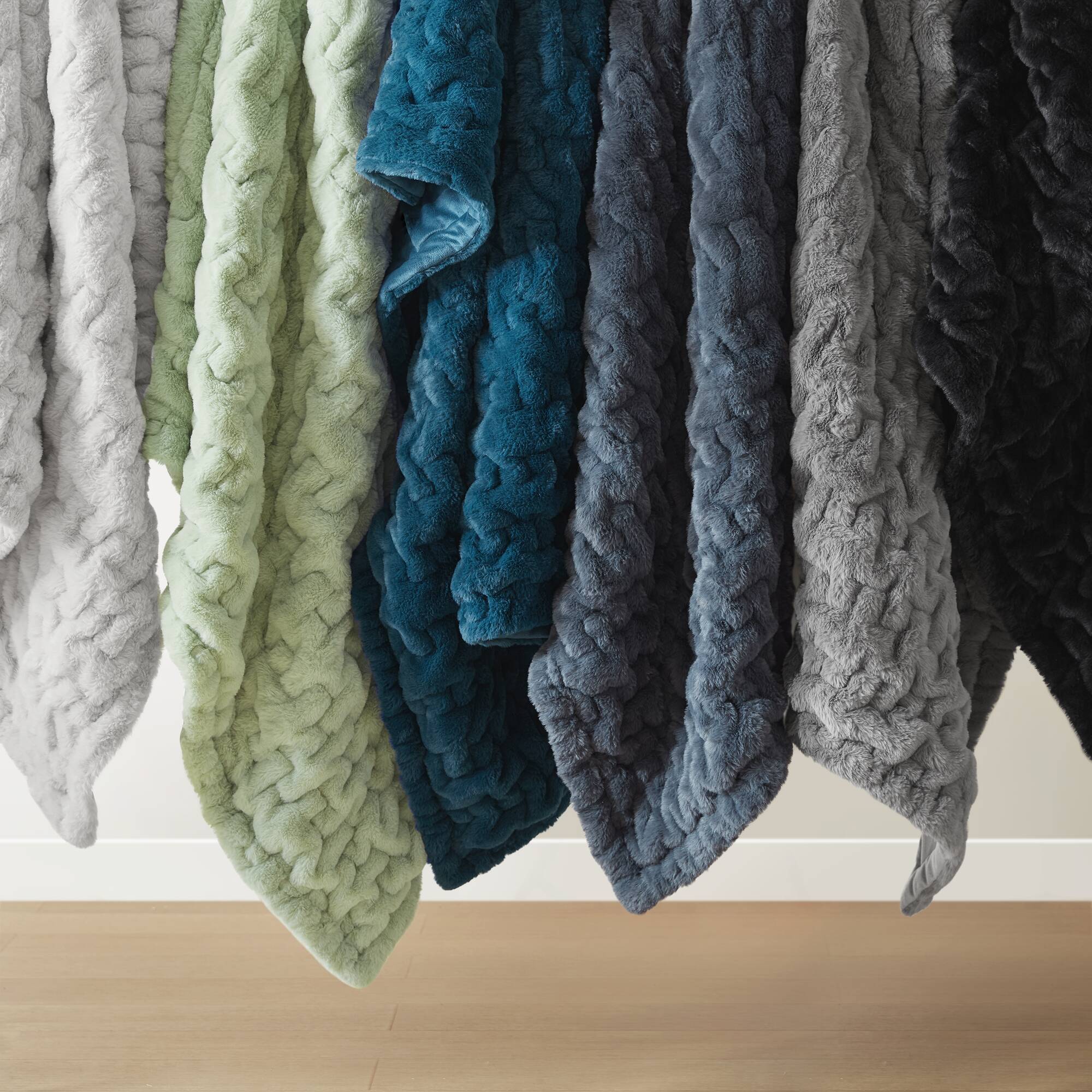 Ruched Fur - Throw - Sage Green