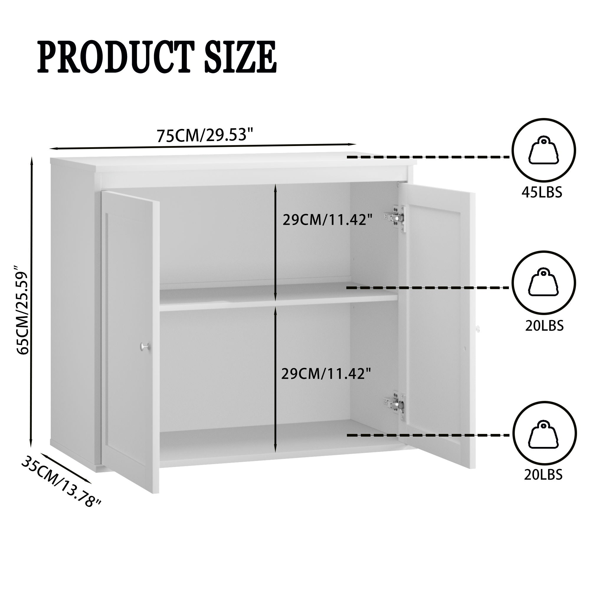 Kitchen Storage Cabinet With Double Doors, Adjustable Shelves, Sideboard Buffet For Dining Room - White